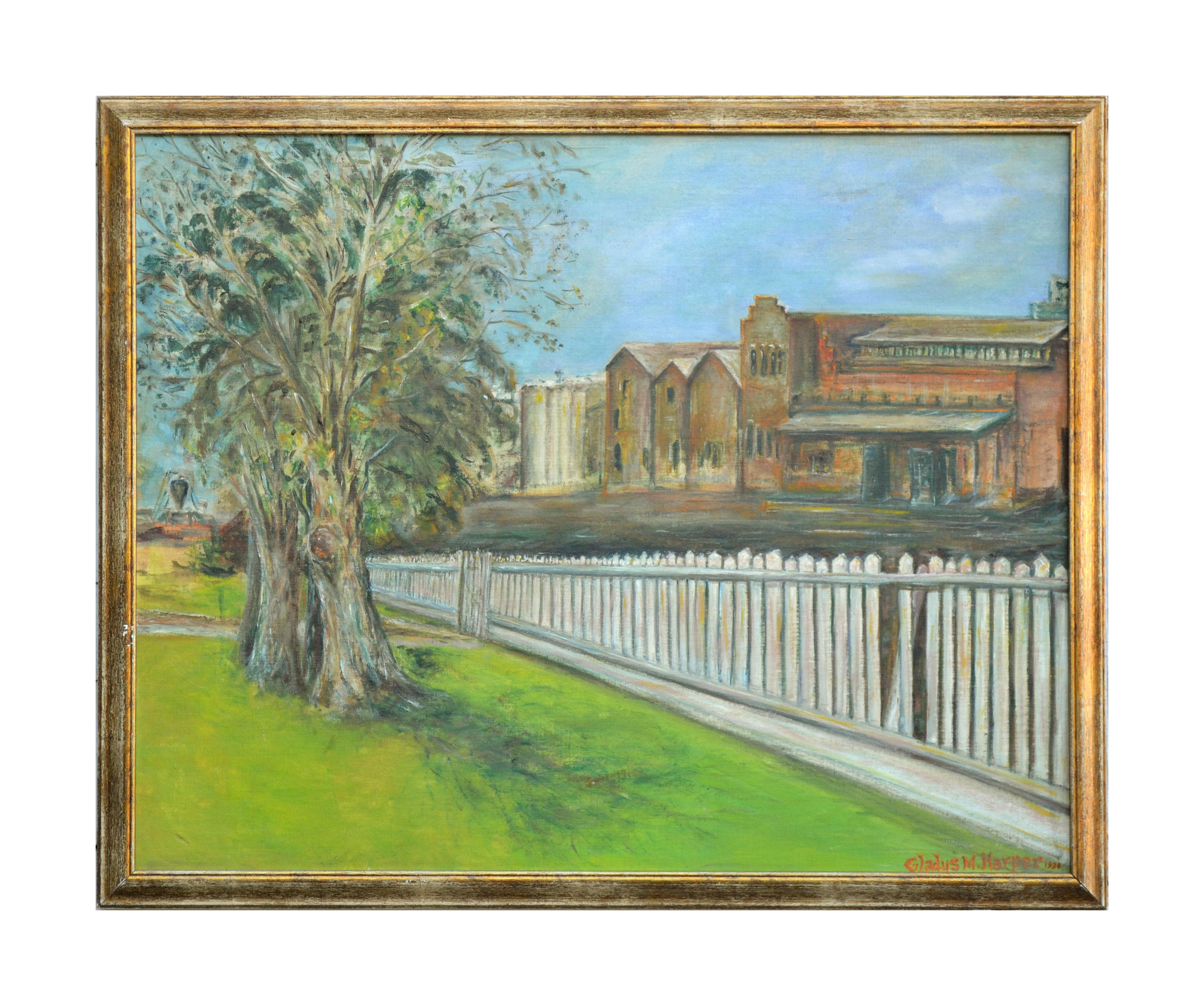 Gladys Harper Landscape Painting - The Town Park - Mid Century 1930's Landscape