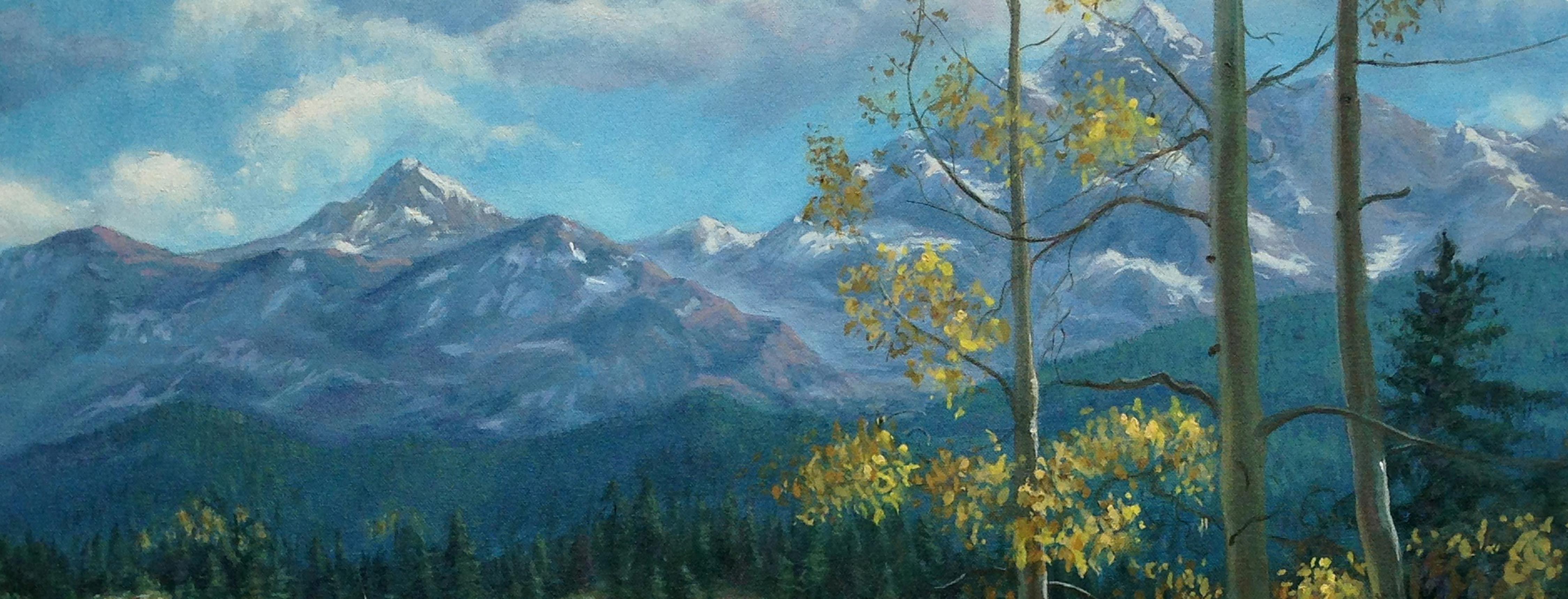 Paysage d'automne des montagnes de la Sierra - Réalisme Painting par W. R. Rolls