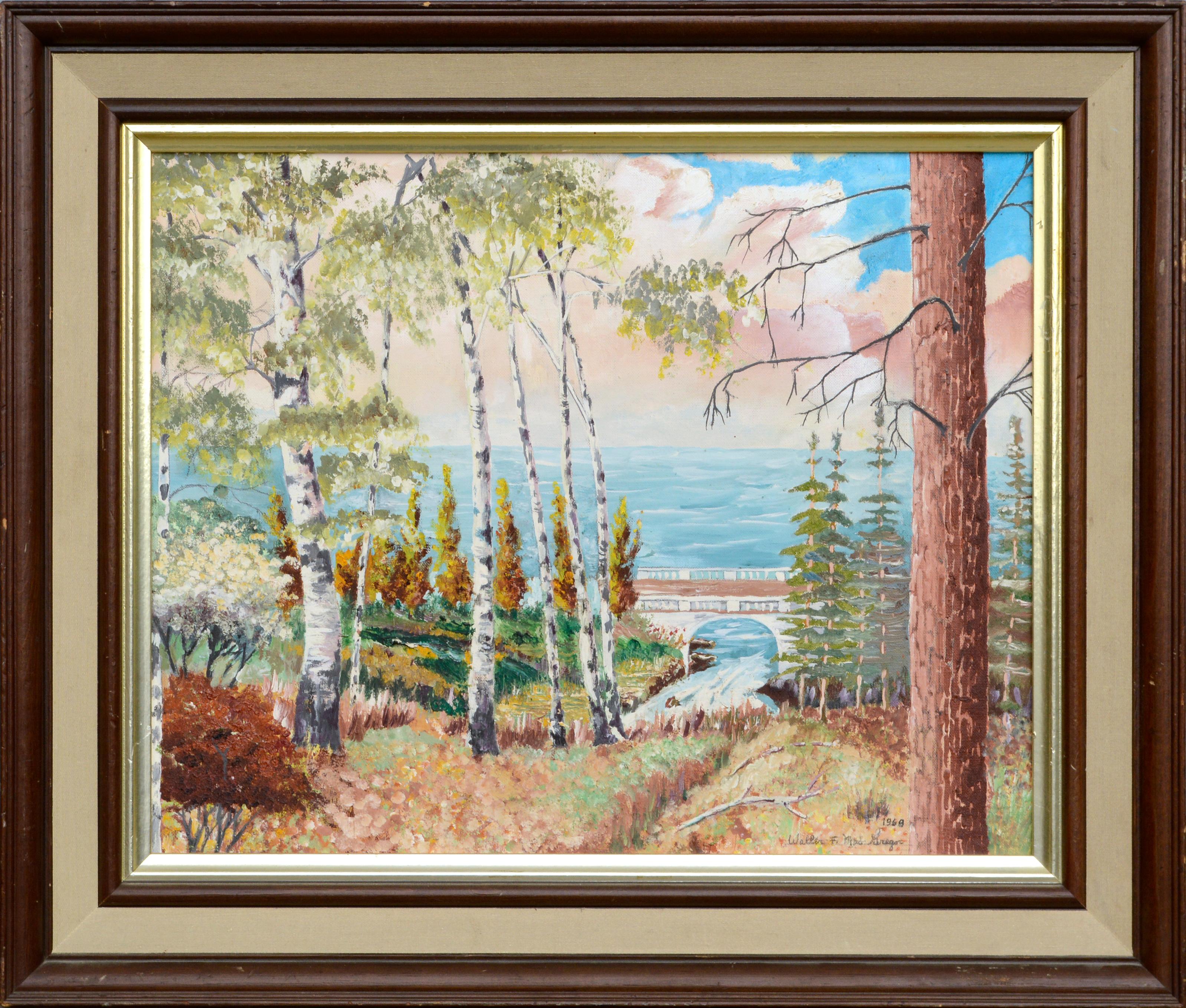 Landscape Painting Walter F. MacGregor - Paysage des Cascades à l'huile sur panneau d'artiste
