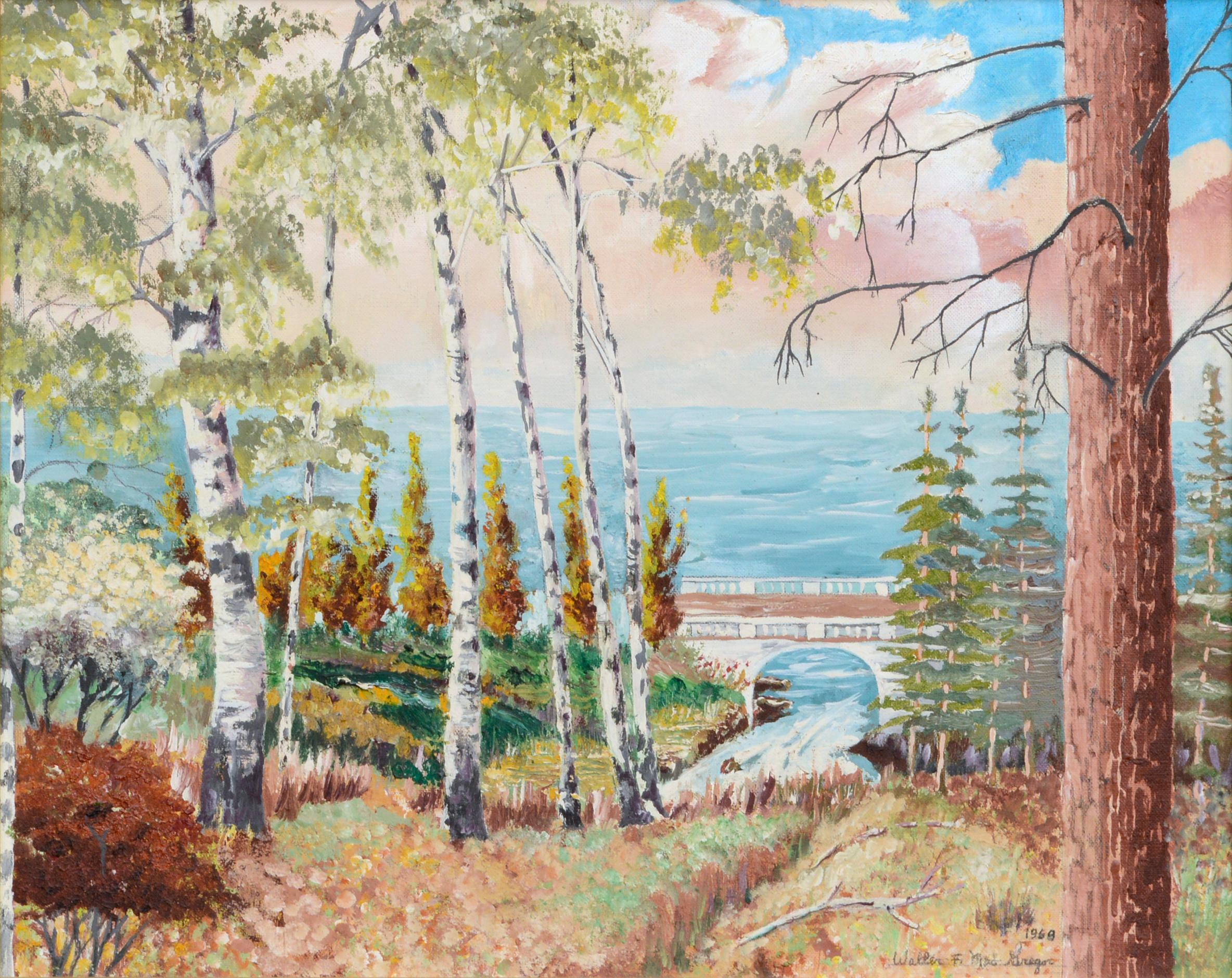 Paysage des Cascades à l'huile sur panneau d'artiste - Painting de Walter F. MacGregor