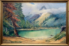 Large Scale Early 20th Century Yosemite Cathedral Lake Monumental Landscape