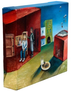 Surreal Figurative Landscape with Milk and Cookies