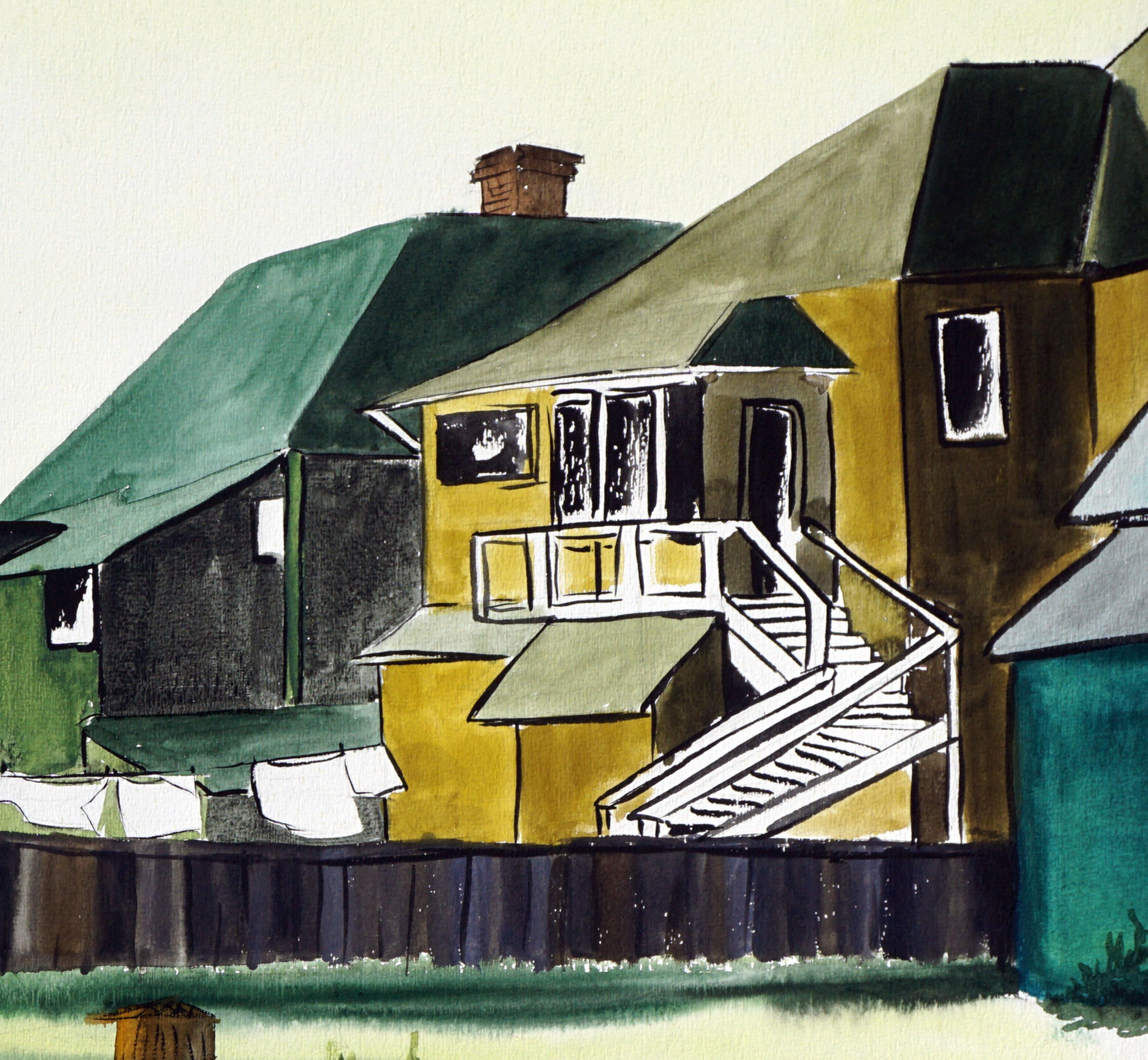 Modernist Suburban Neighborhood - Painting by Diane Baldwin
