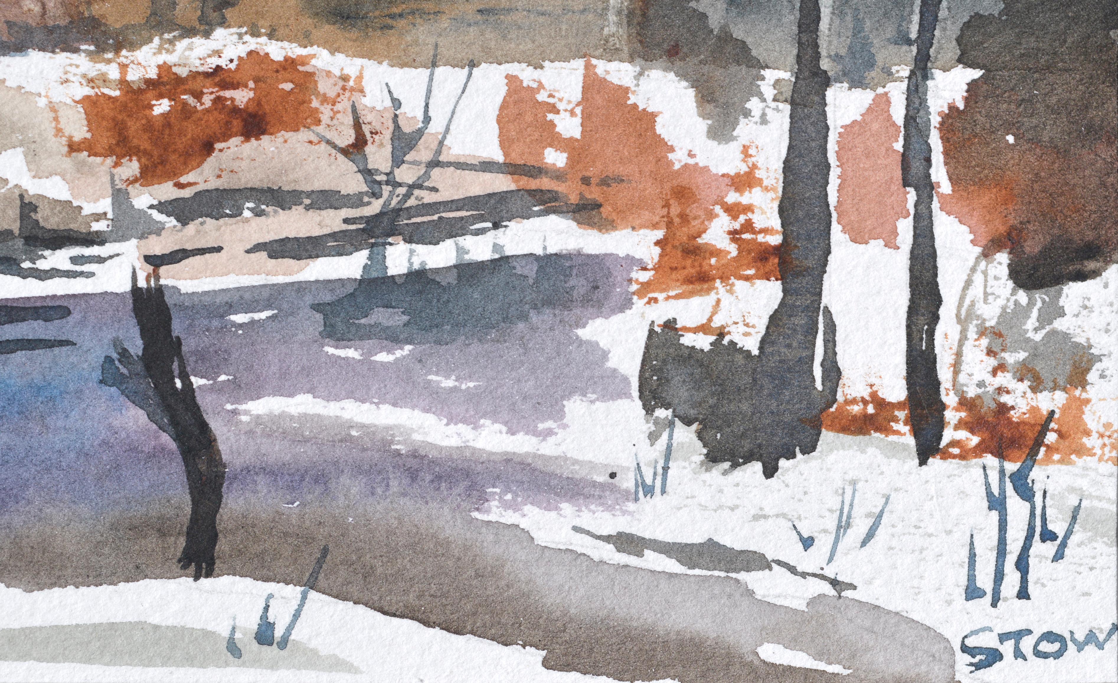 Paysage d'un étang gelé à l'aquarelle sur papier

Aquarelle sereine d'un étang en hiver par un artiste inconnu nommé Stow. Signé 