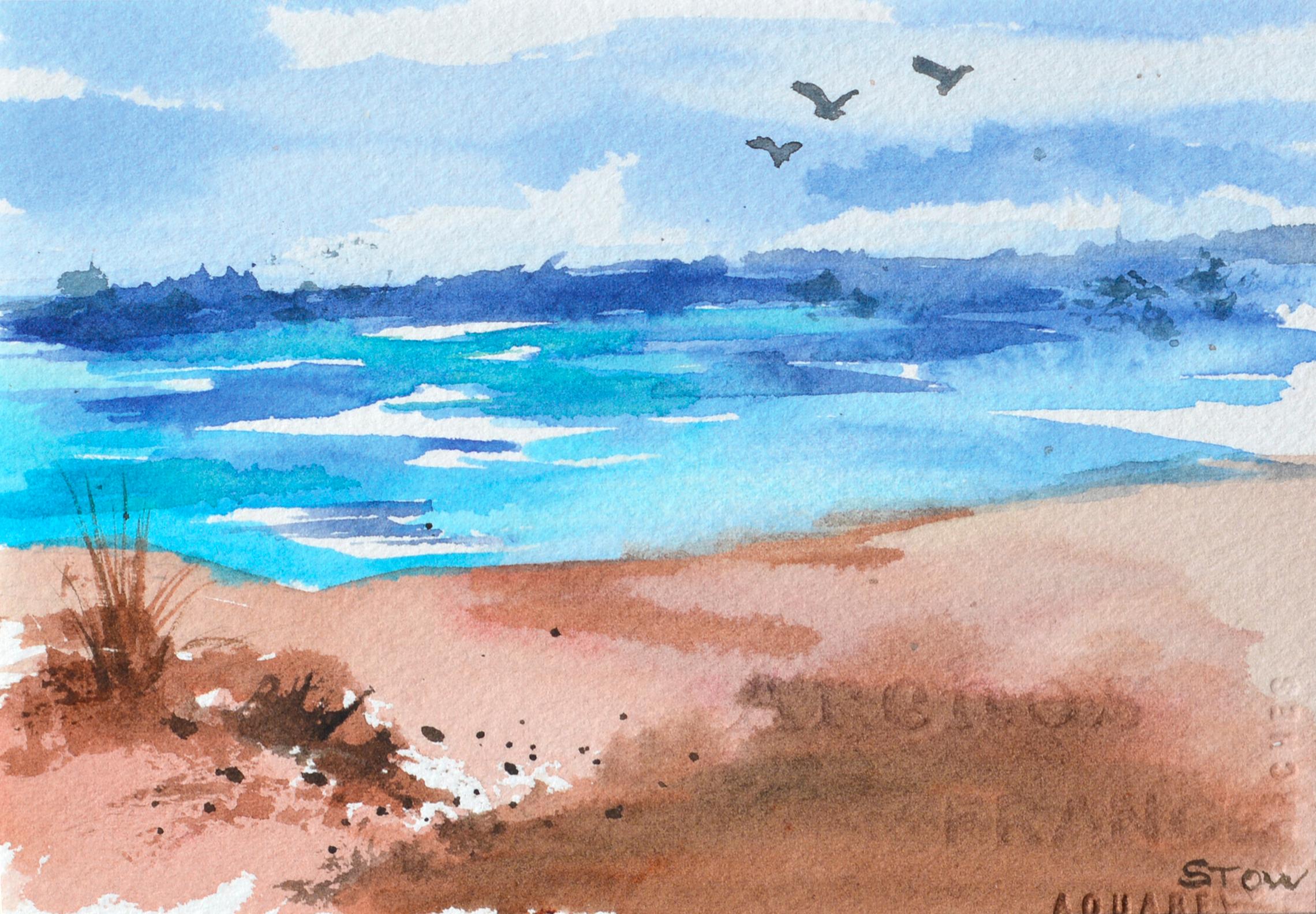 Coastal Landscape in Watercolor on Paper - Art by Unknown