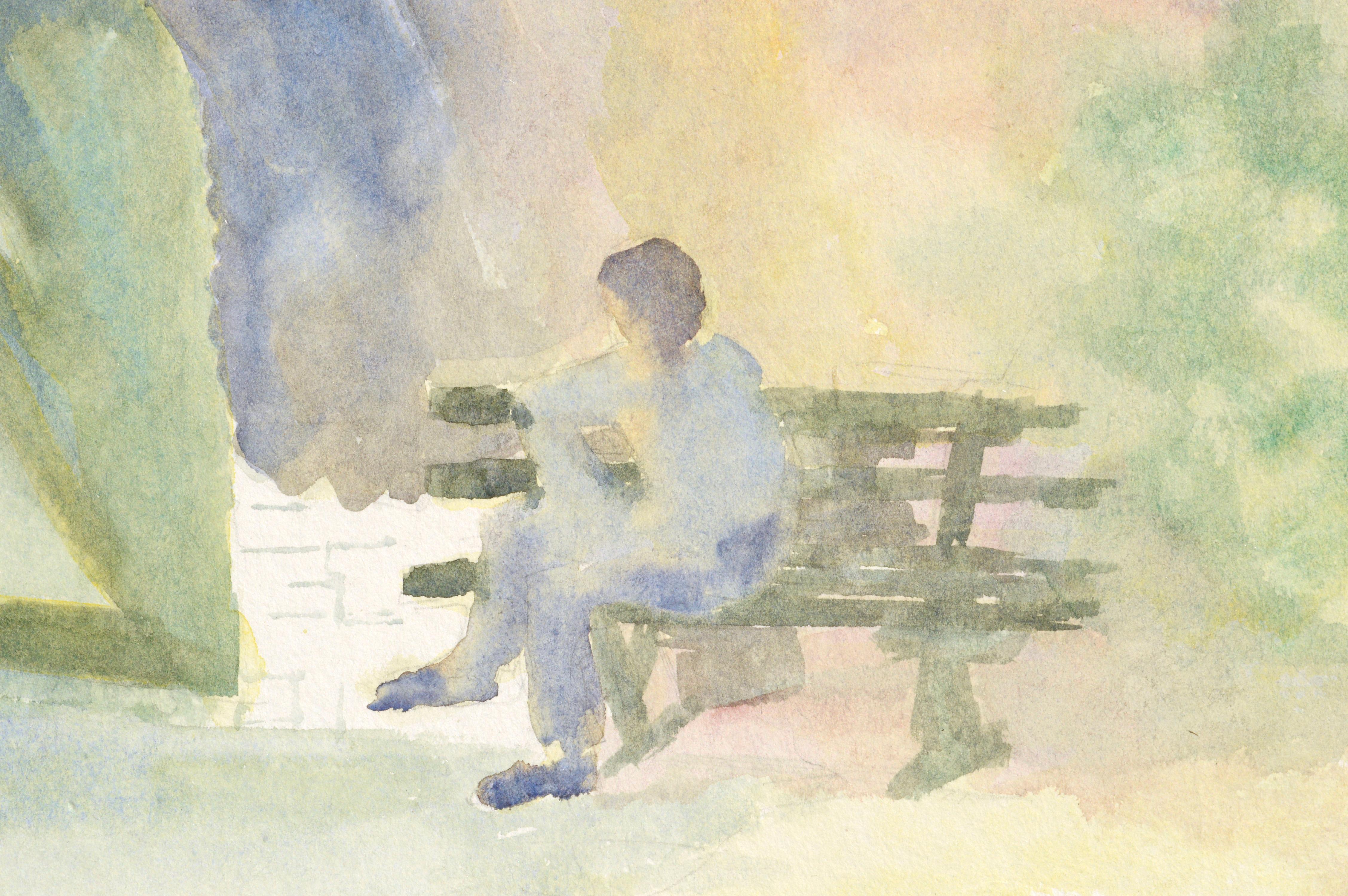 Reading on the Park Bench - Art by G Robinson
