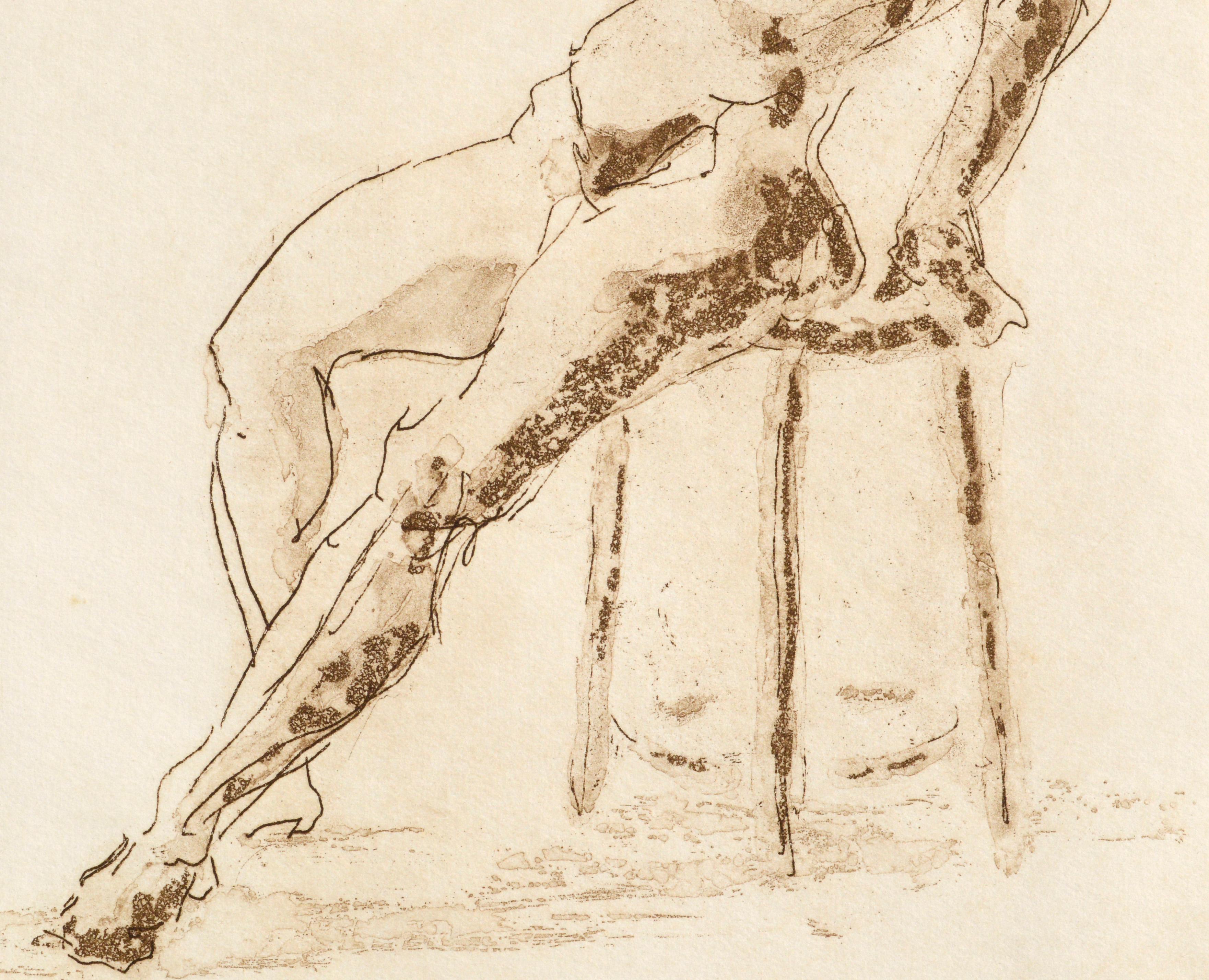 „“Study 2““, sitzende Figur, Lithographie (Weiß), Nude Print, von Jim Smyth