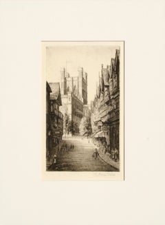 Antique Early 20th Century British Street Scene - 1920s Figurative Landscape Etching