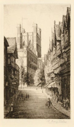 Escena callejera británica de principios del siglo XX - Grabado de paisaje figurativo de los años 20