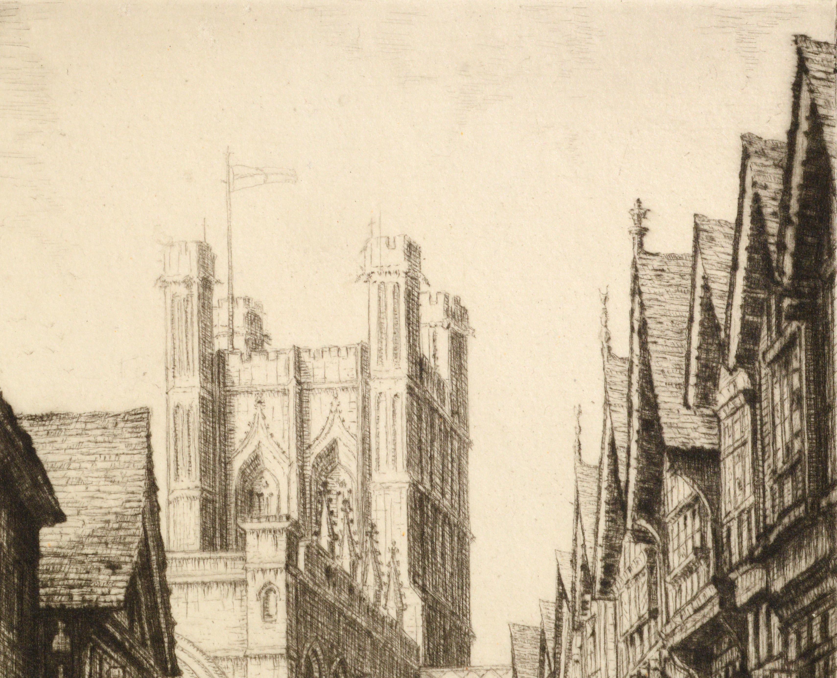 Scène de rue britannique du début du 20e siècle - Gravure figurative de paysage des années 1920 - Impressionnisme Print par E. Mary Shelley