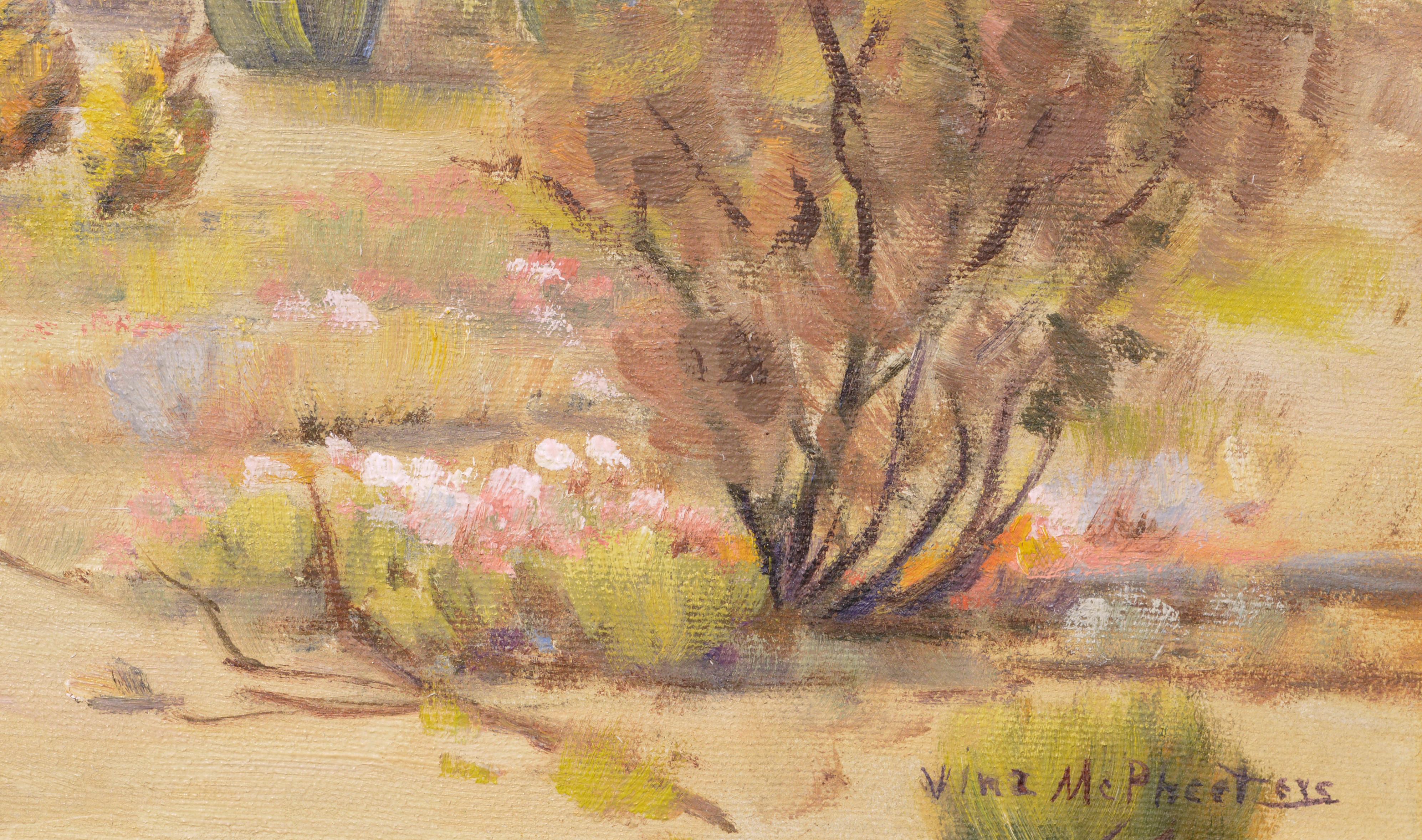 Mid Century Desert Mesa Landscape with Cacti  - American Impressionist Painting by Vina McPheeters