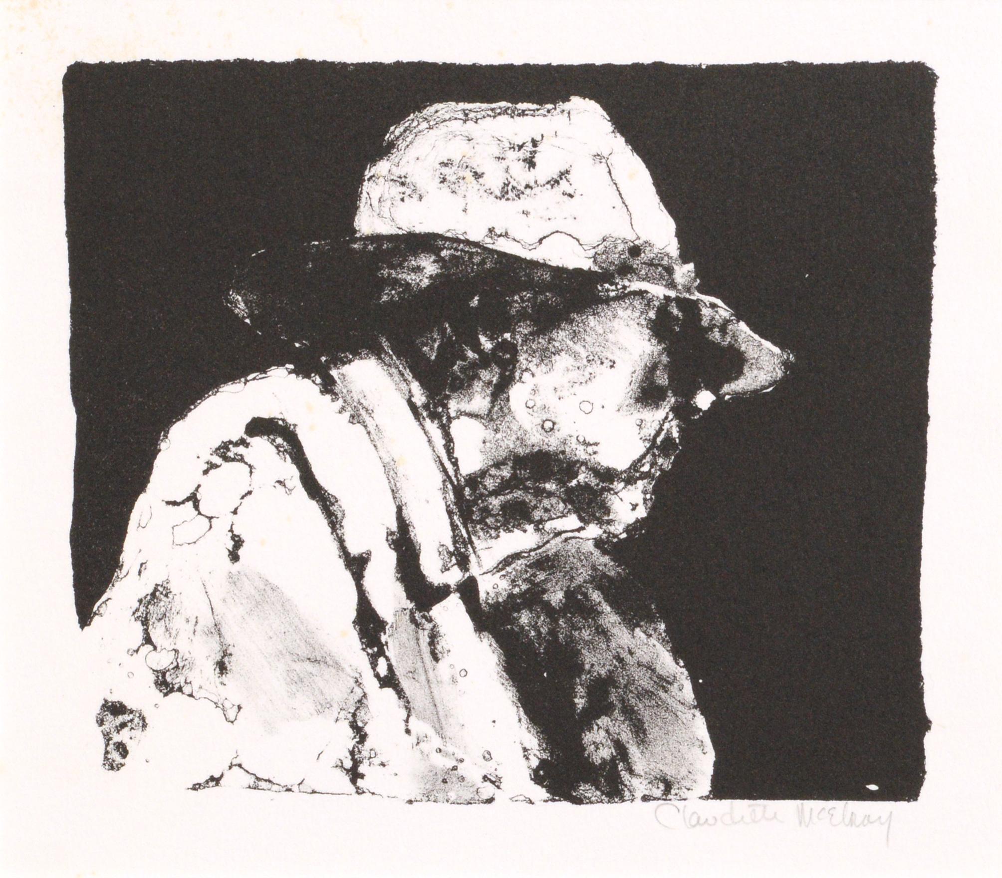Elderly Man with a Hat - Etching - Print by Claudette McElroy