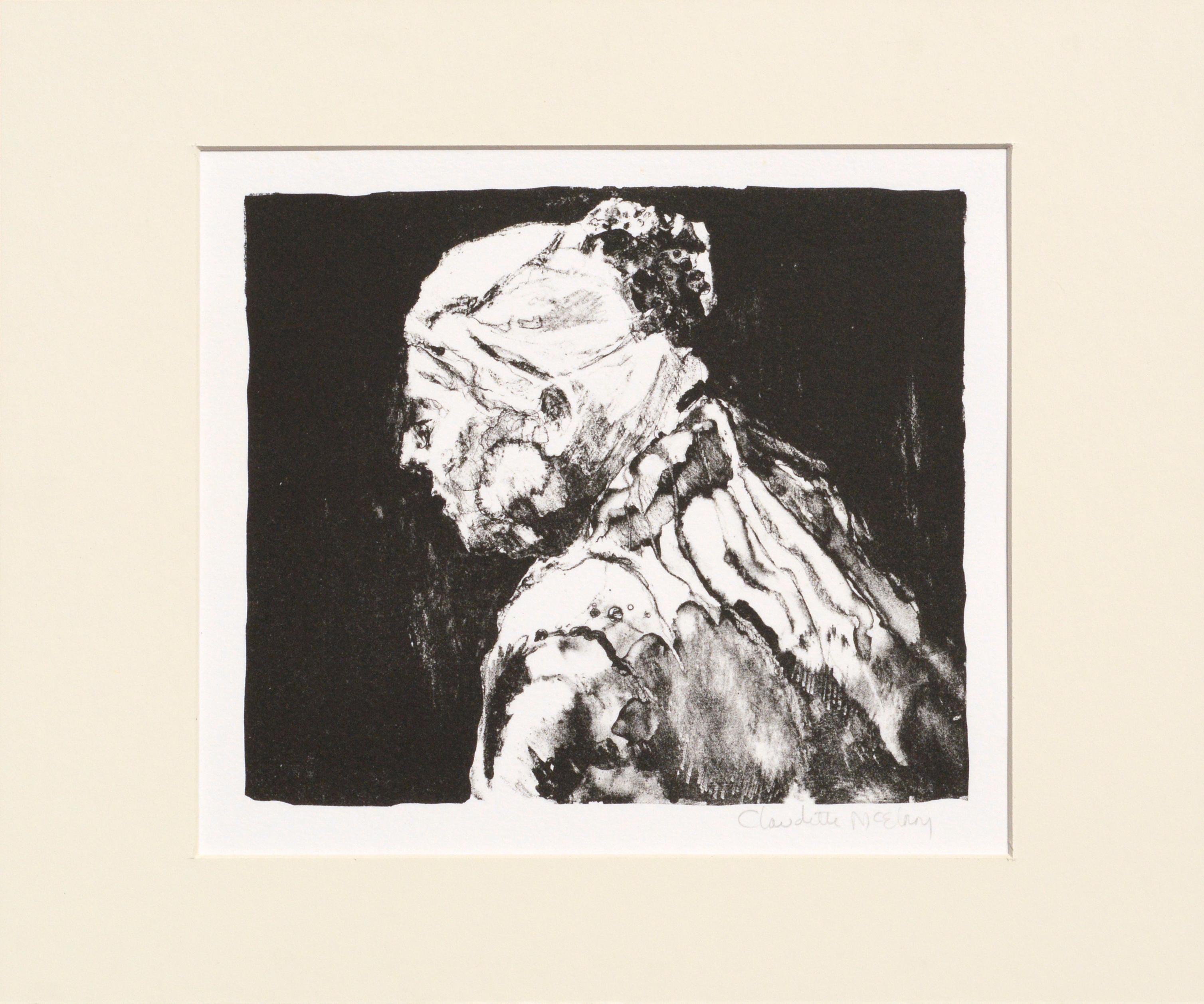 Claudette McElroy Figurative Print - Abstracted Elder Portrait - Etching