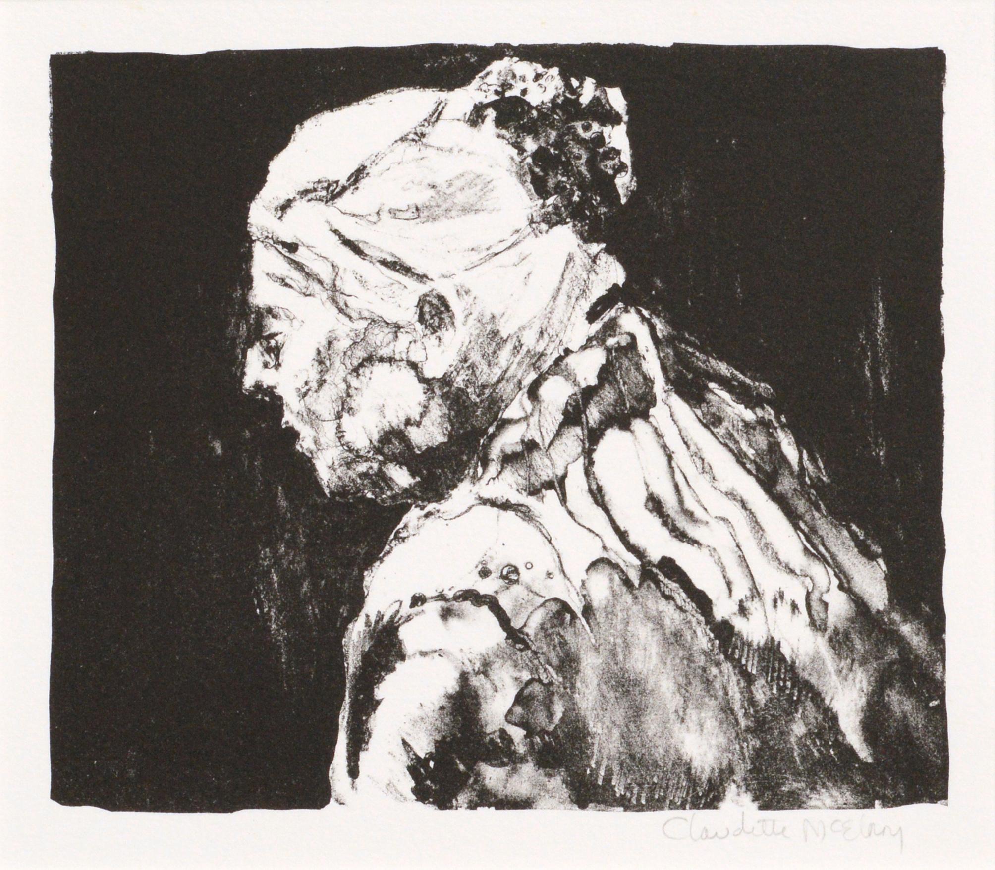 Abstracted Elder Portrait - Etching - Print by Claudette McElroy