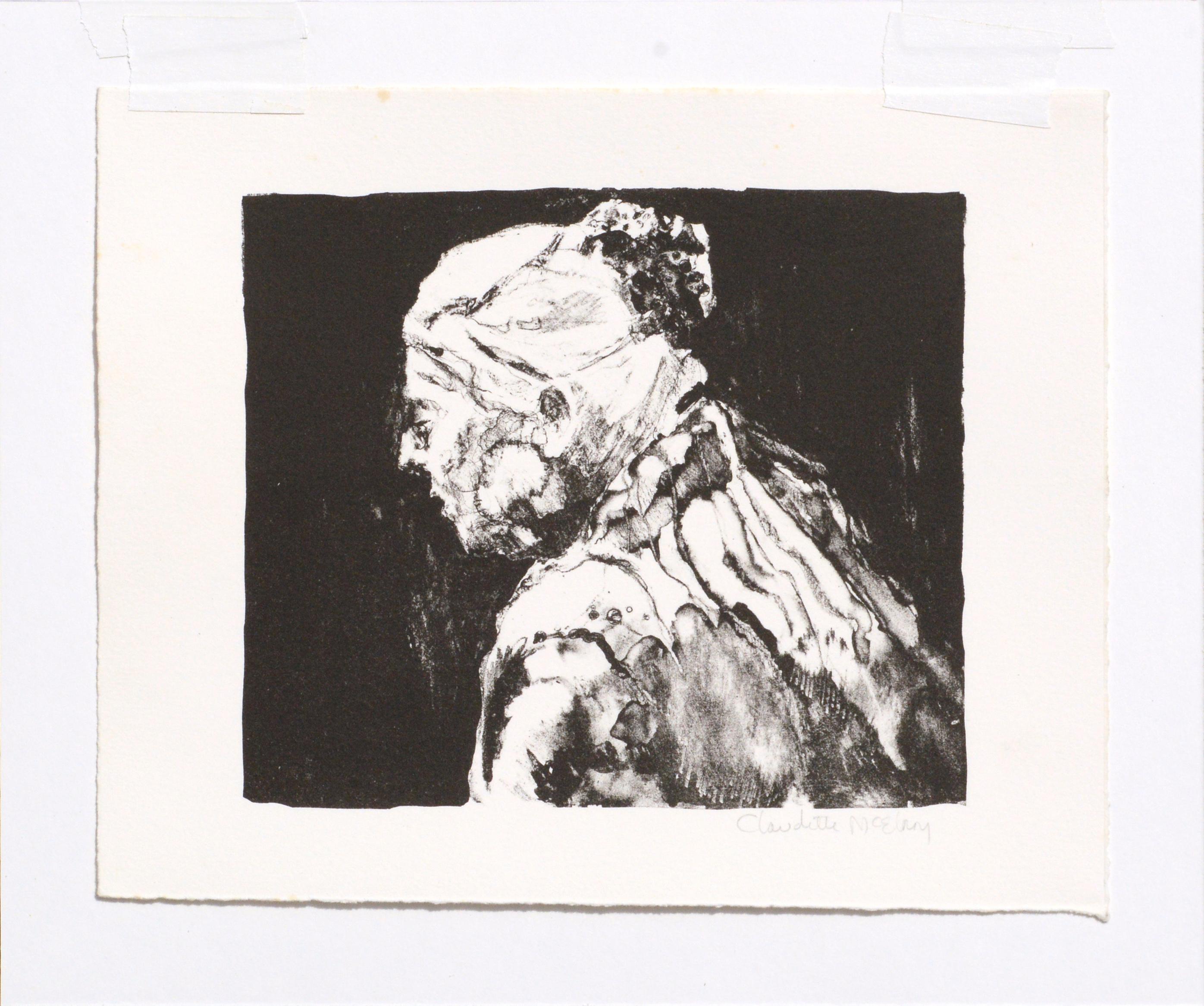 Abstracted Elder Portrait - Etching - Contemporary Print by Claudette McElroy