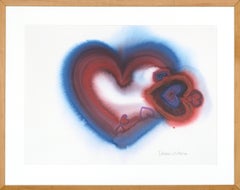 Cœurs à un - Aquarelle abstraite avec cœur bleu et rouge 