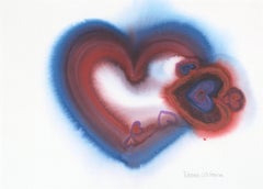 Hearts to One - Abstract Watercolor with Blue & Red Heart