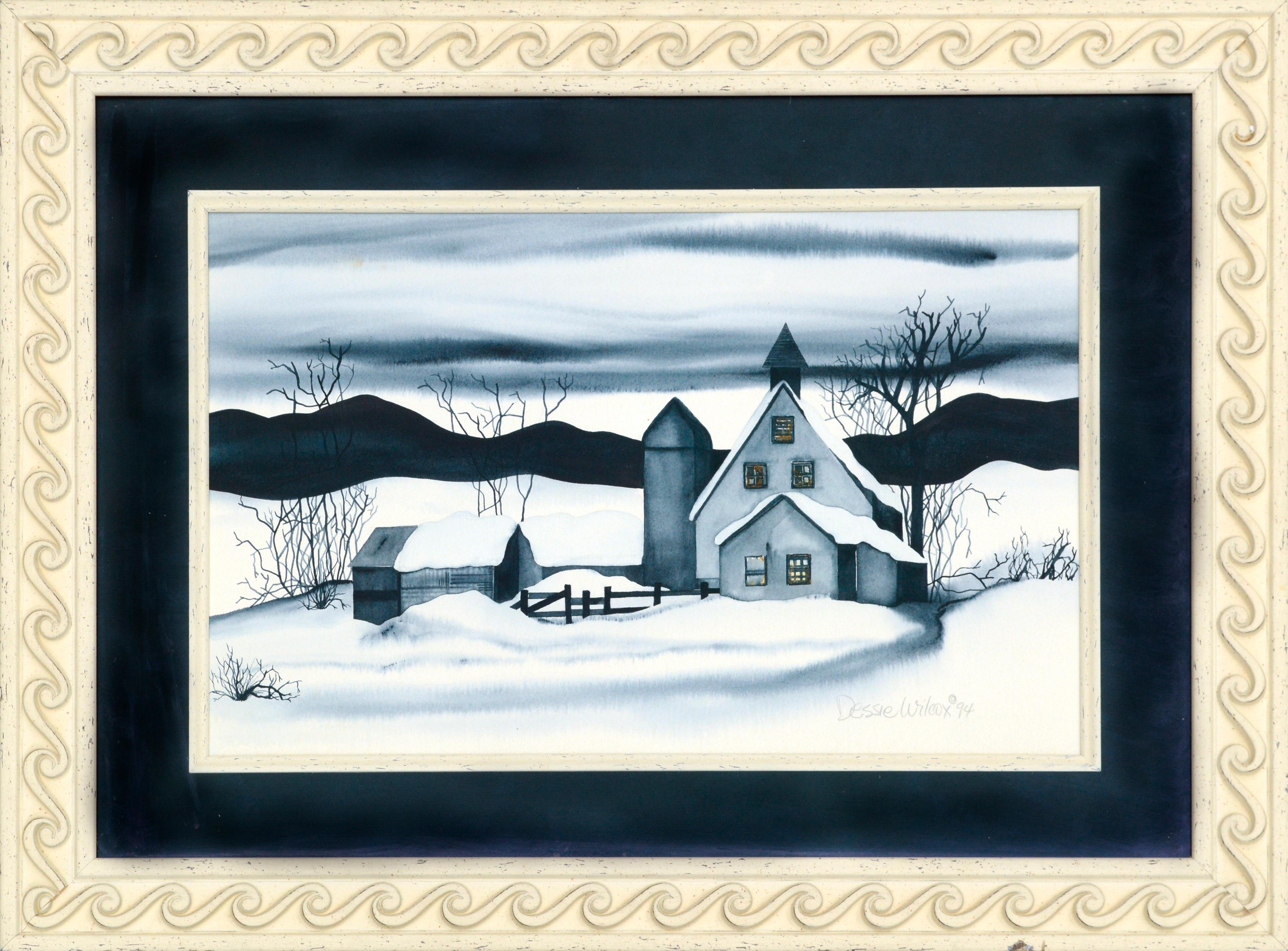 Landscape Art di Dessie Wilcox - Casa di campagna sotto la neve - Paesaggio