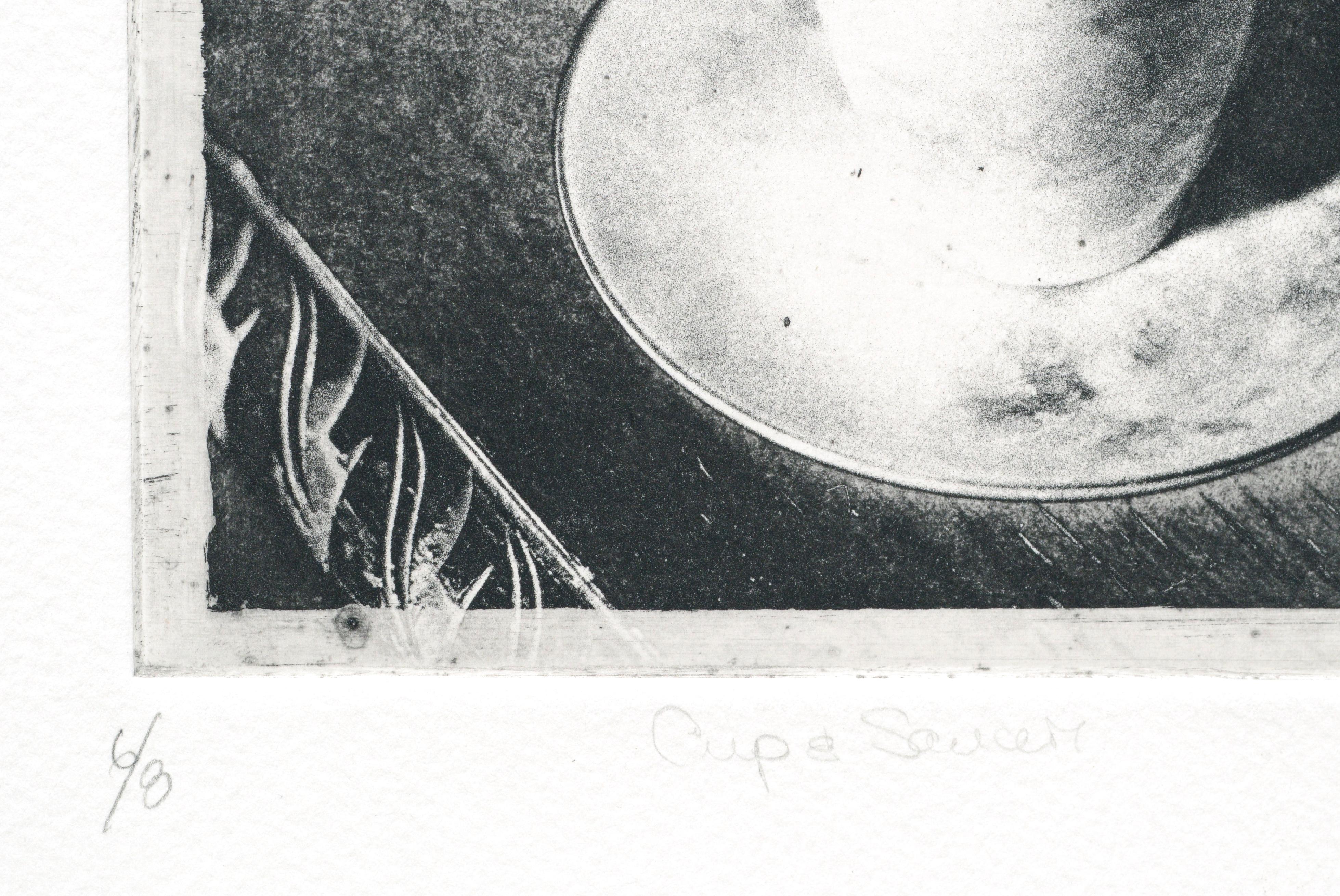 Cup & Saucer (Grandmother's Artifacts), Photo Etching Still-Life  - Realist Print by Claudette McElroy