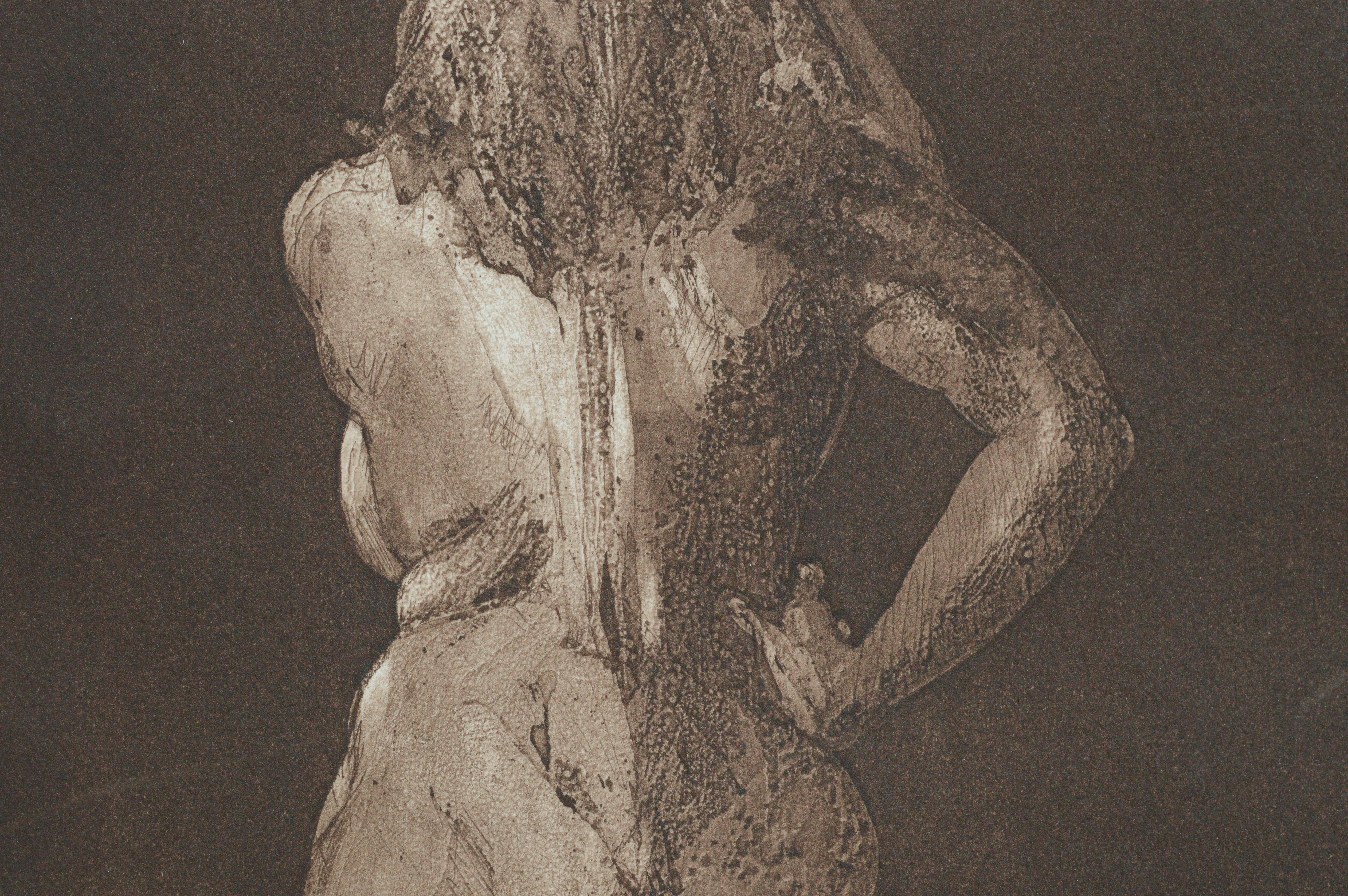 Akt Aktfigur aus der Gegenwart, figurative Kaltnadelradierung (Grau), Figurative Print, von Jim Smyth