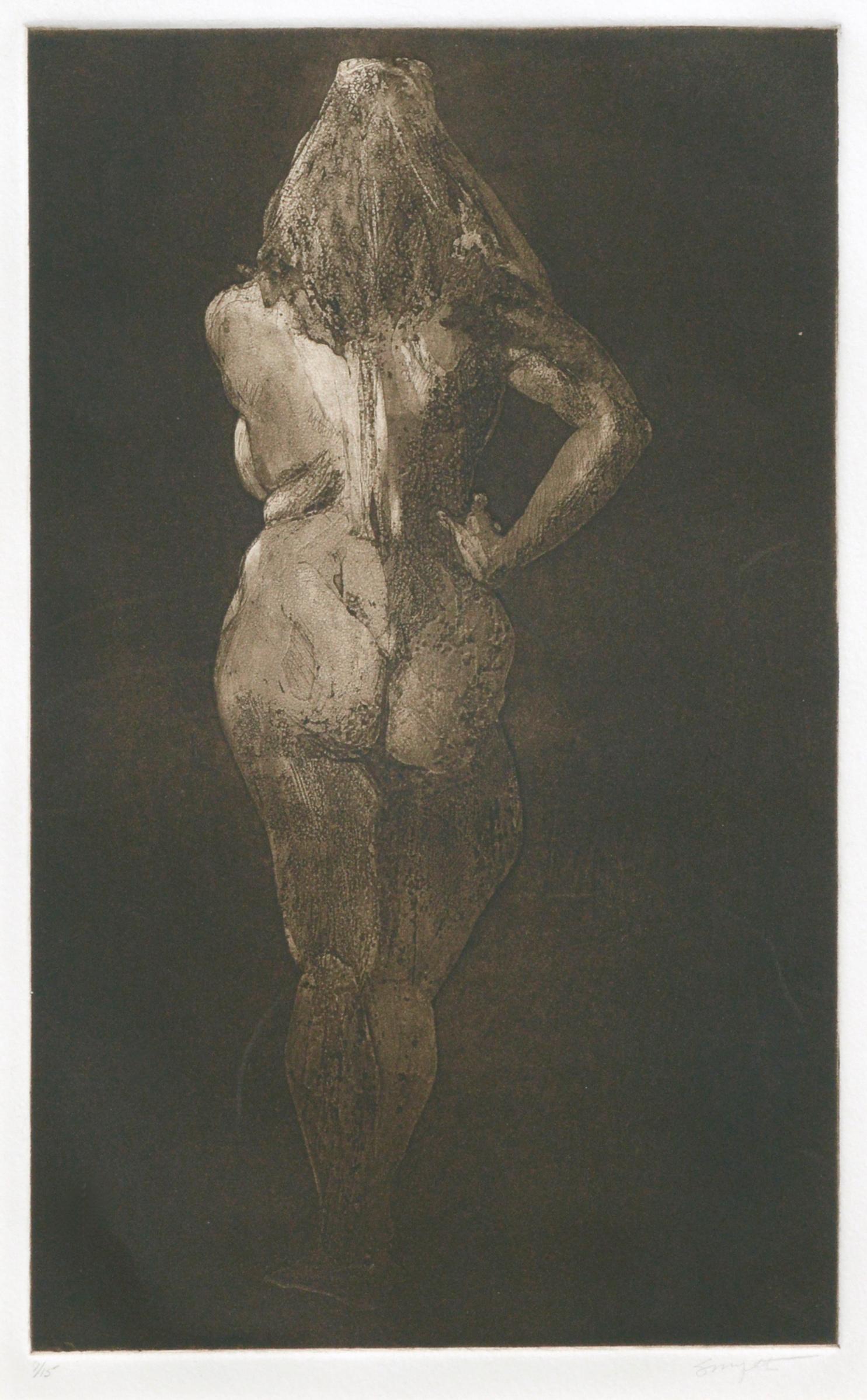 Nude Figure Posterior View, Figurative Drypoint Etching - Print by Jim Smyth
