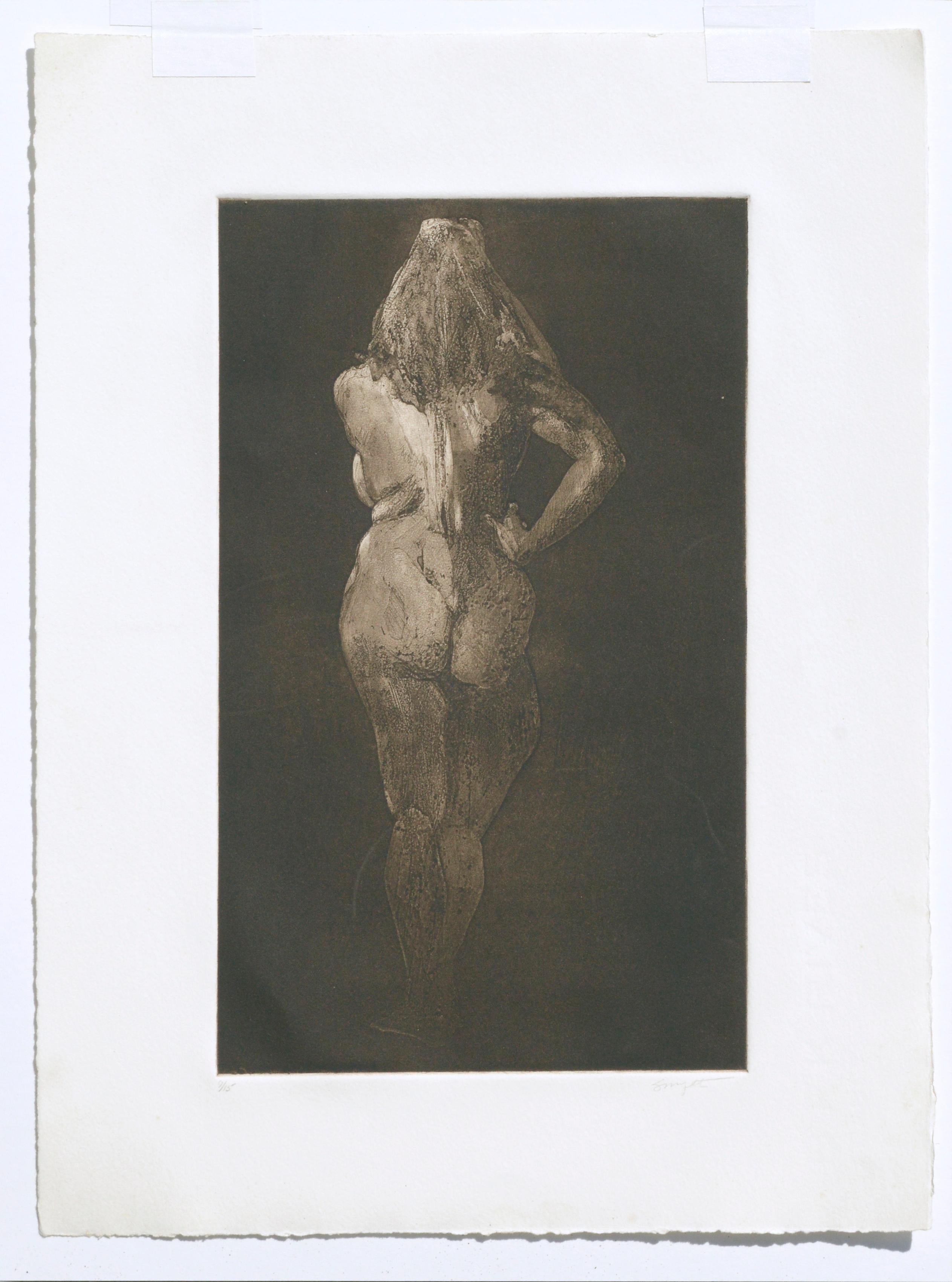 Nude Figure Posterior View, Figurative Drypoint Etching - American Impressionist Print by Jim Smyth