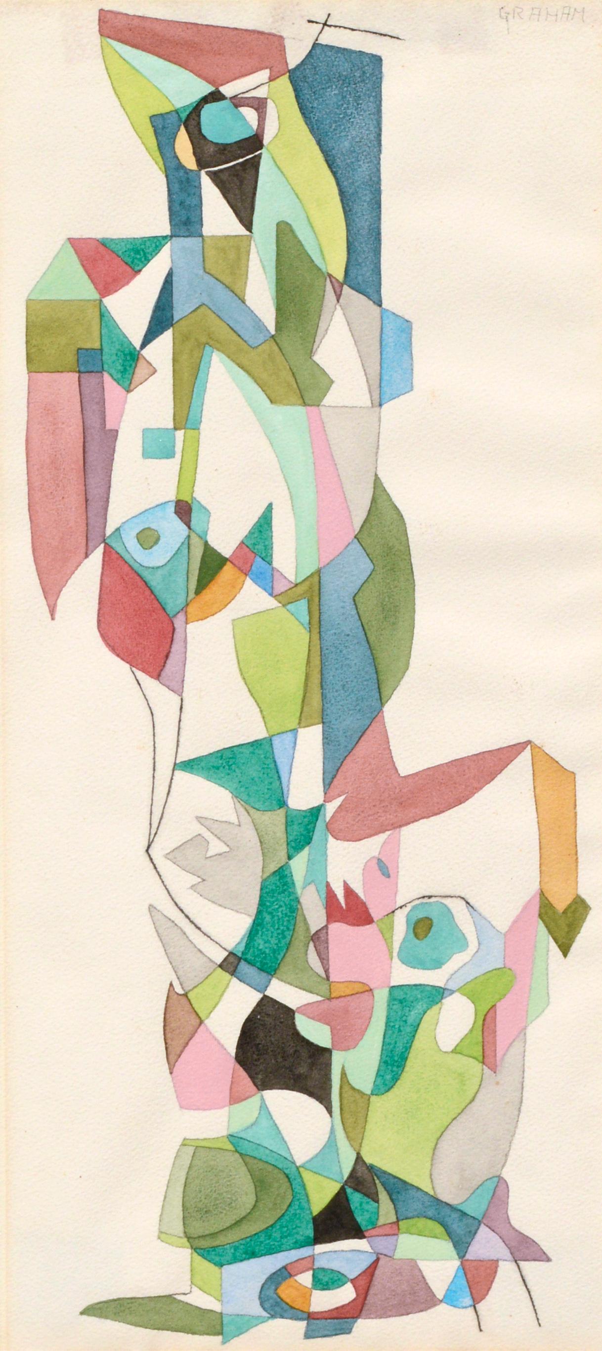 « Danse indienne », composition géométrique abstraite multicolore - Art de Ellwood Graham