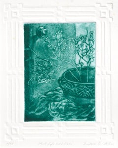 "Still Life with Door", Monochrome Cyan Drypoint Etching