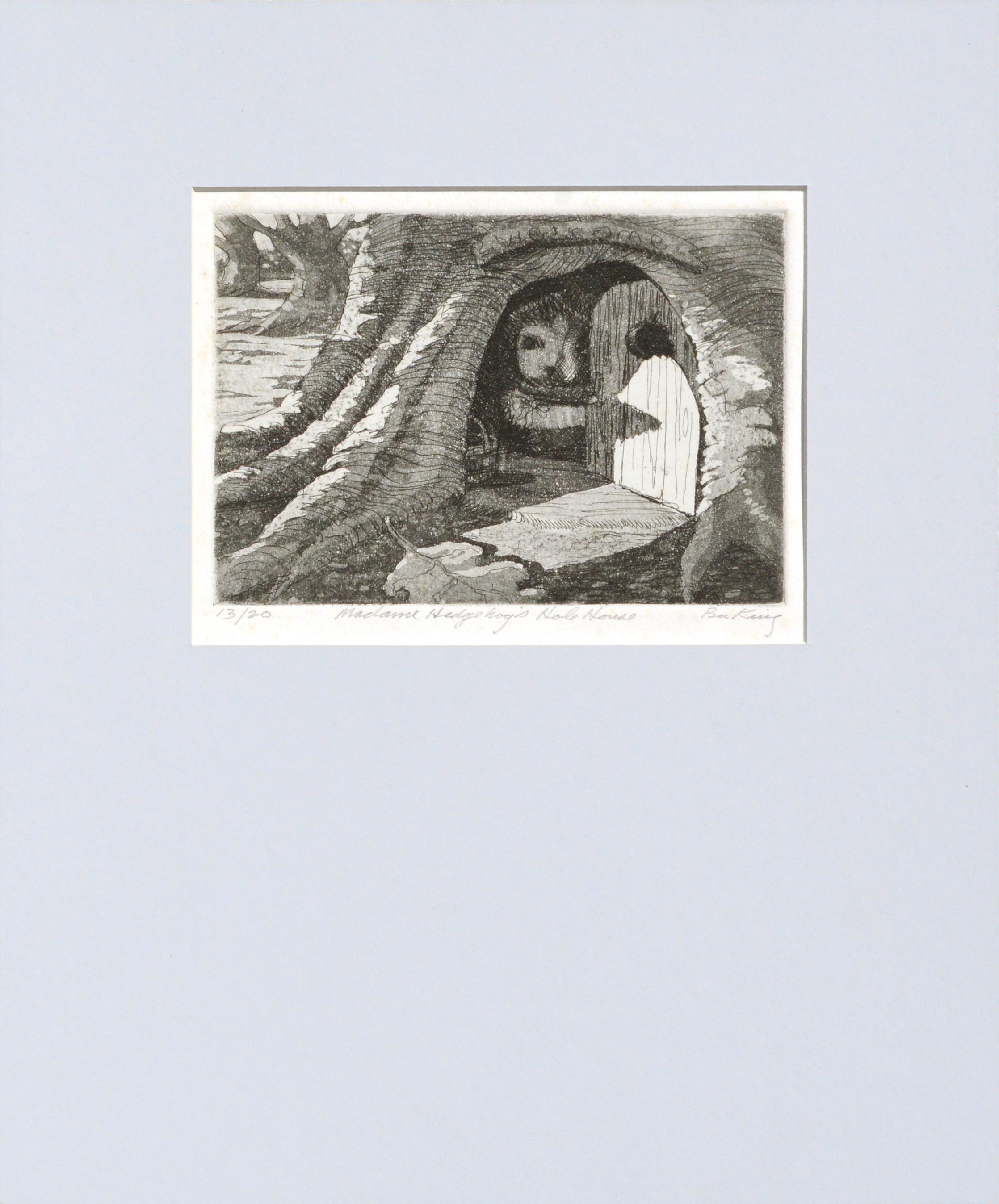 "Madame Hedgehog's Hole House", Whimsical Children's Drypoint Etching
