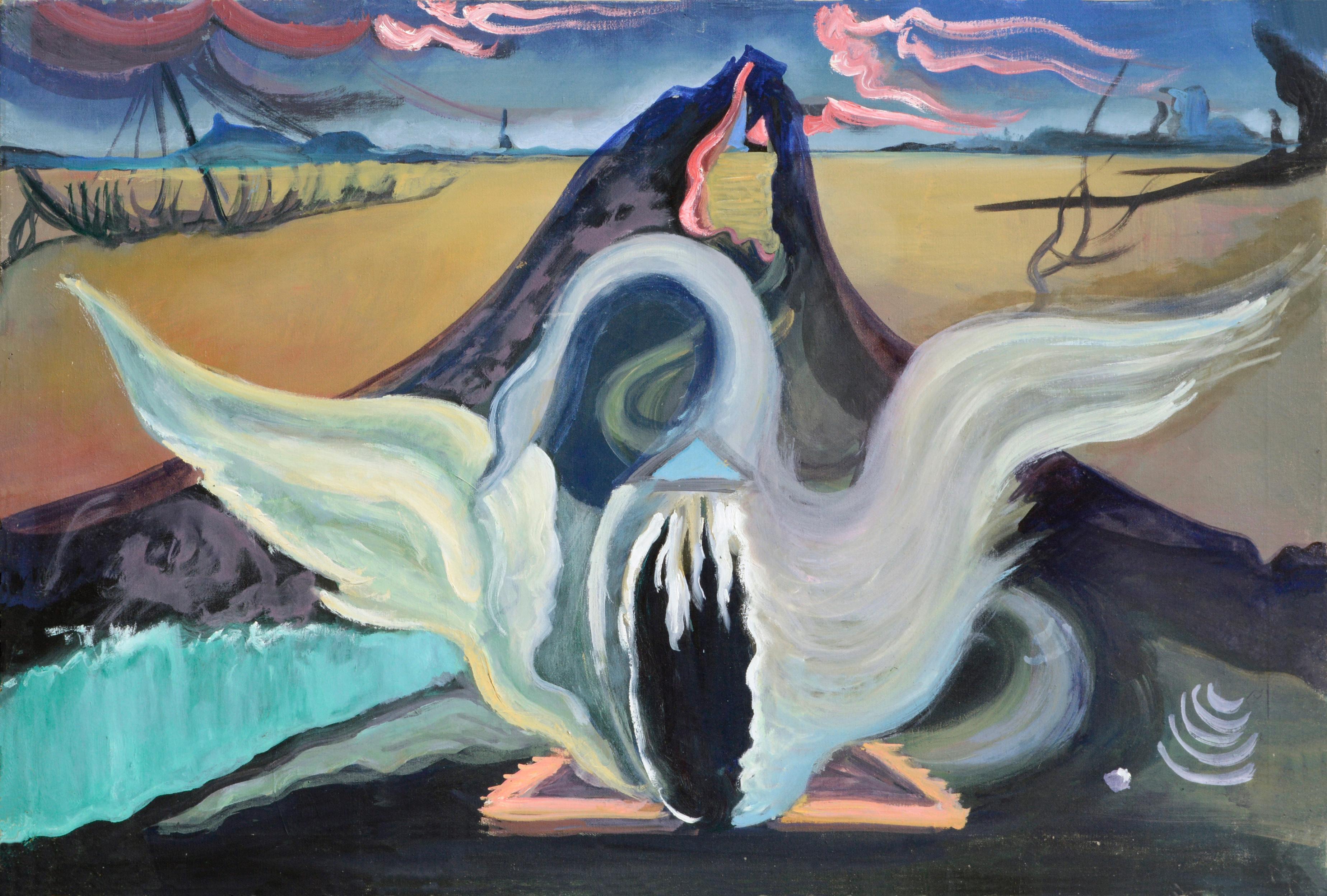 Bacchanale Swan  - Surrealist Painting by Ruth Harvey