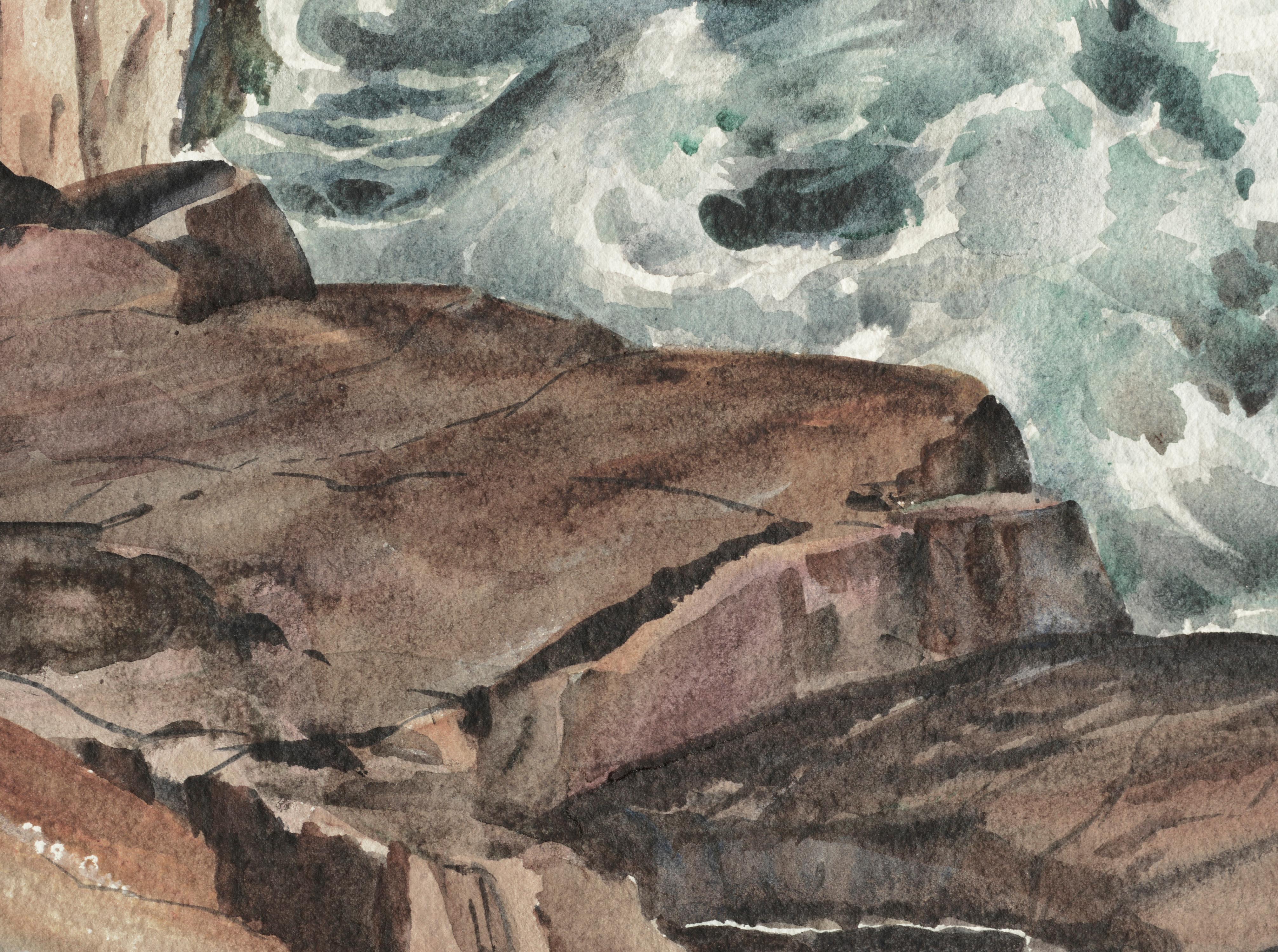 Bass Rocks in Cape Ann, Massachusetts - Seascape - Beige Landscape Art by Joseph Yeager