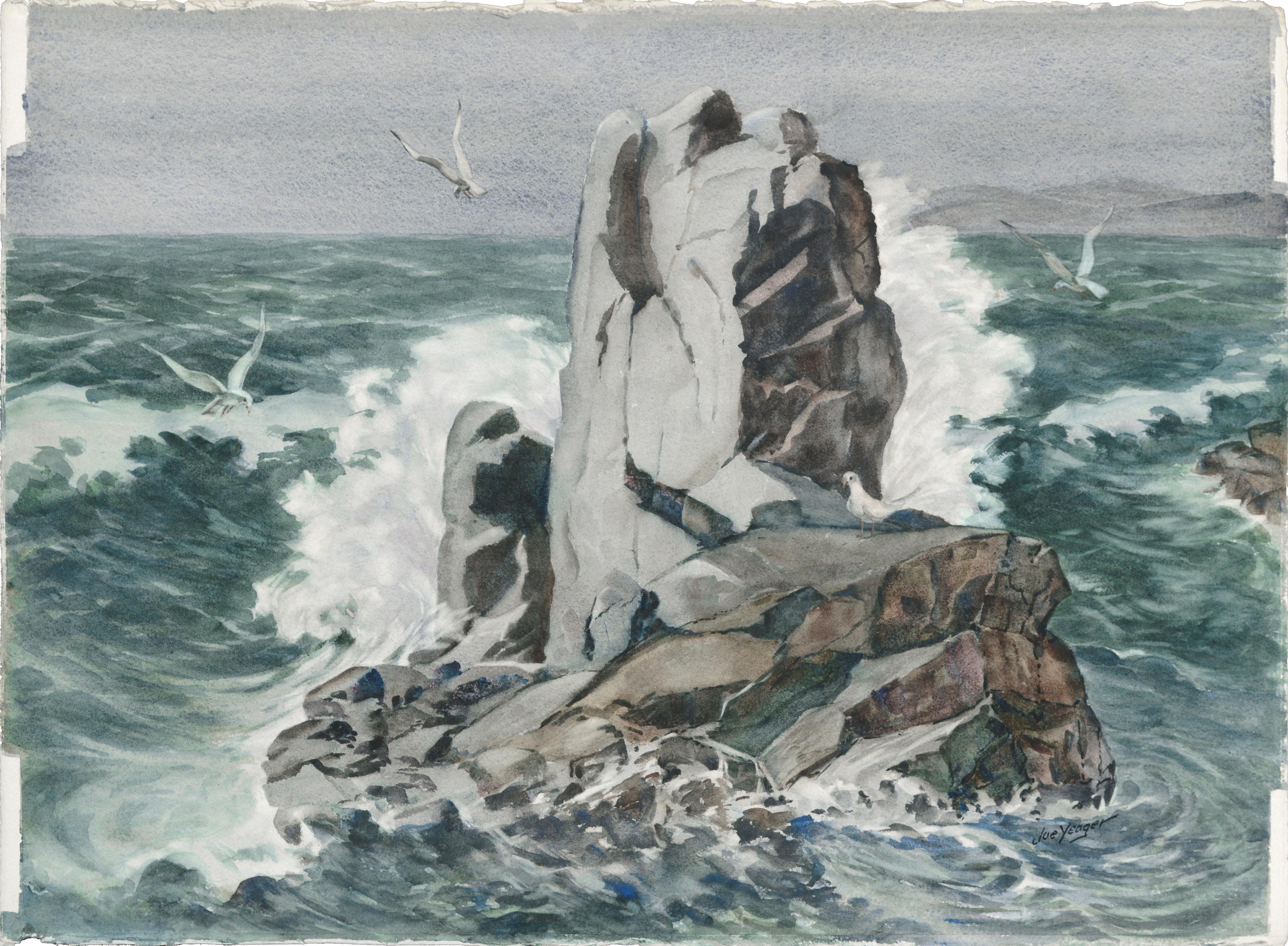 Joseph Yeager Figurative Art - Monolith Rock - Mid Century Monterey, California Seascape