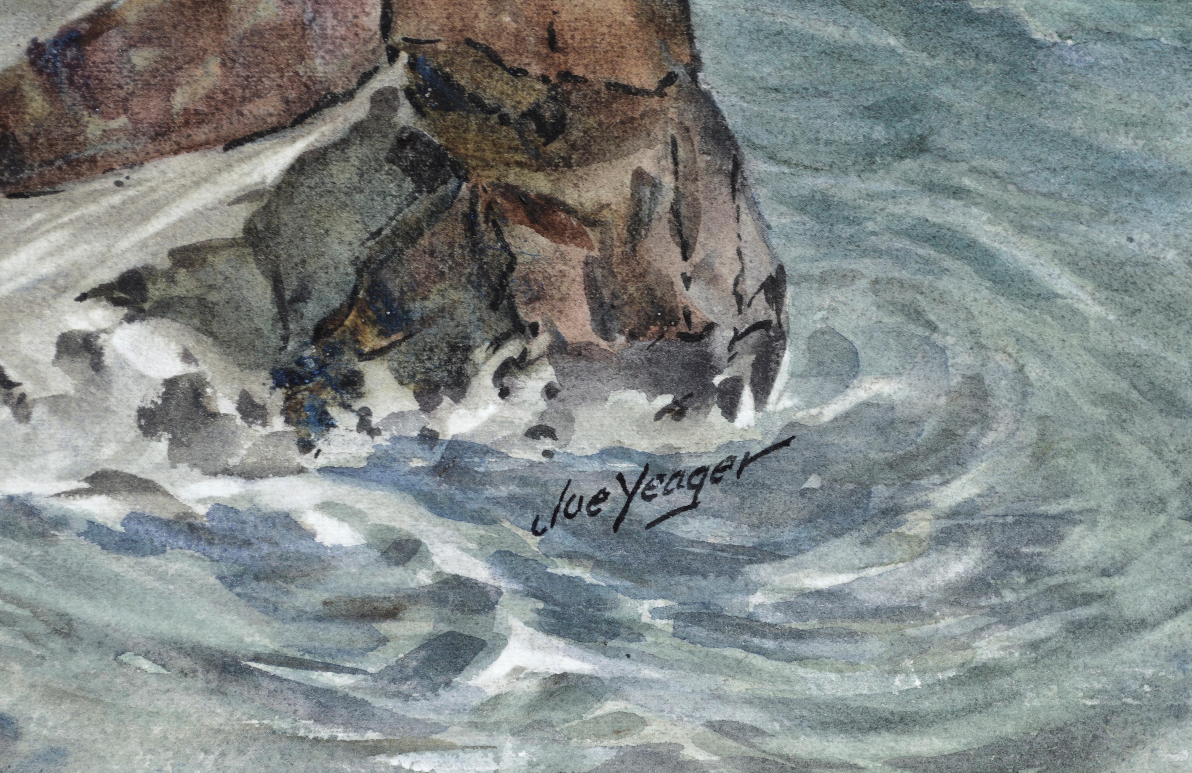 Monolith Rock - Mid Century Monterey, California Seascape - Gray Figurative Art by Joseph Yeager