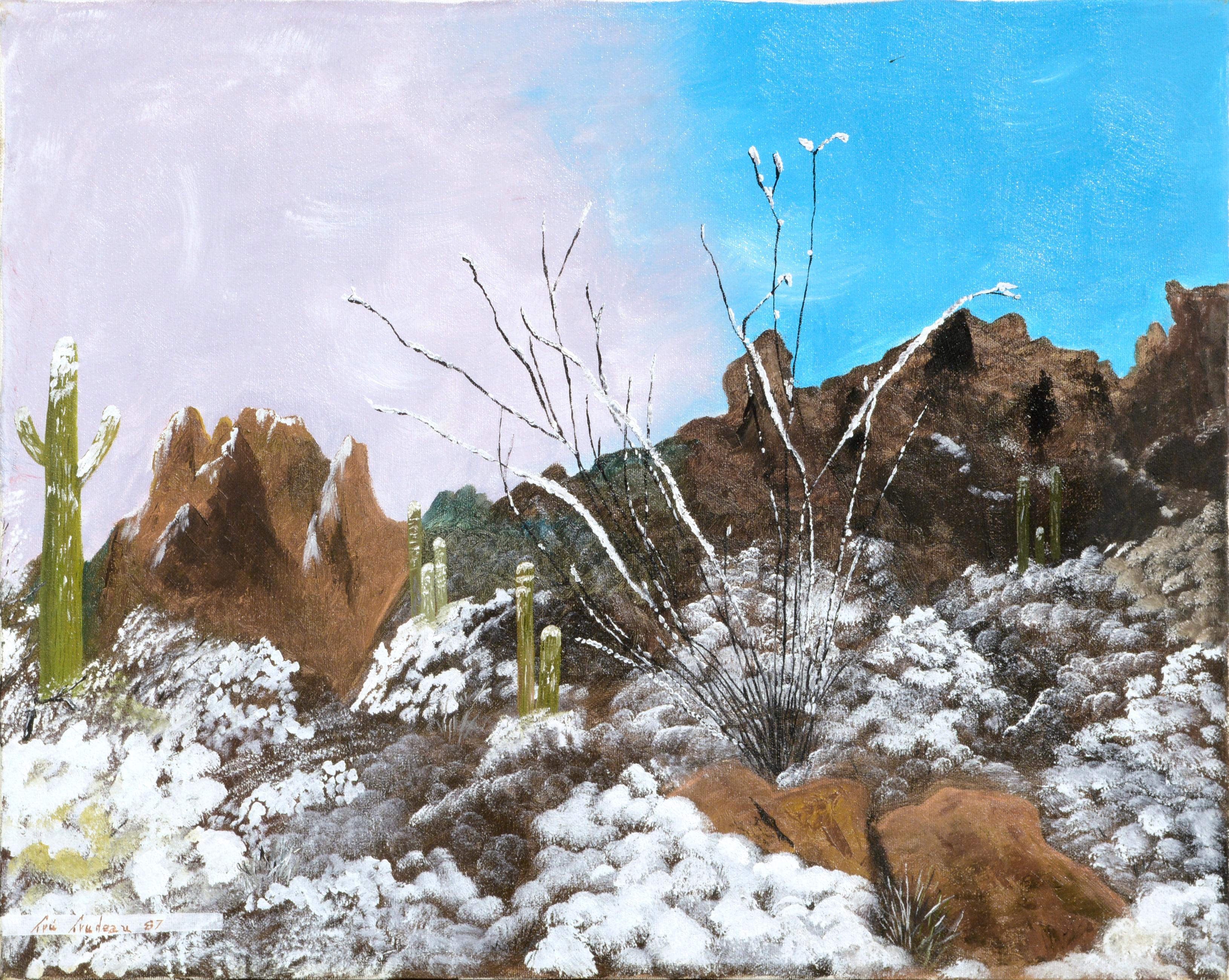 Tru Trudeau Landscape Painting - Snowfall in the Desert - Landscape