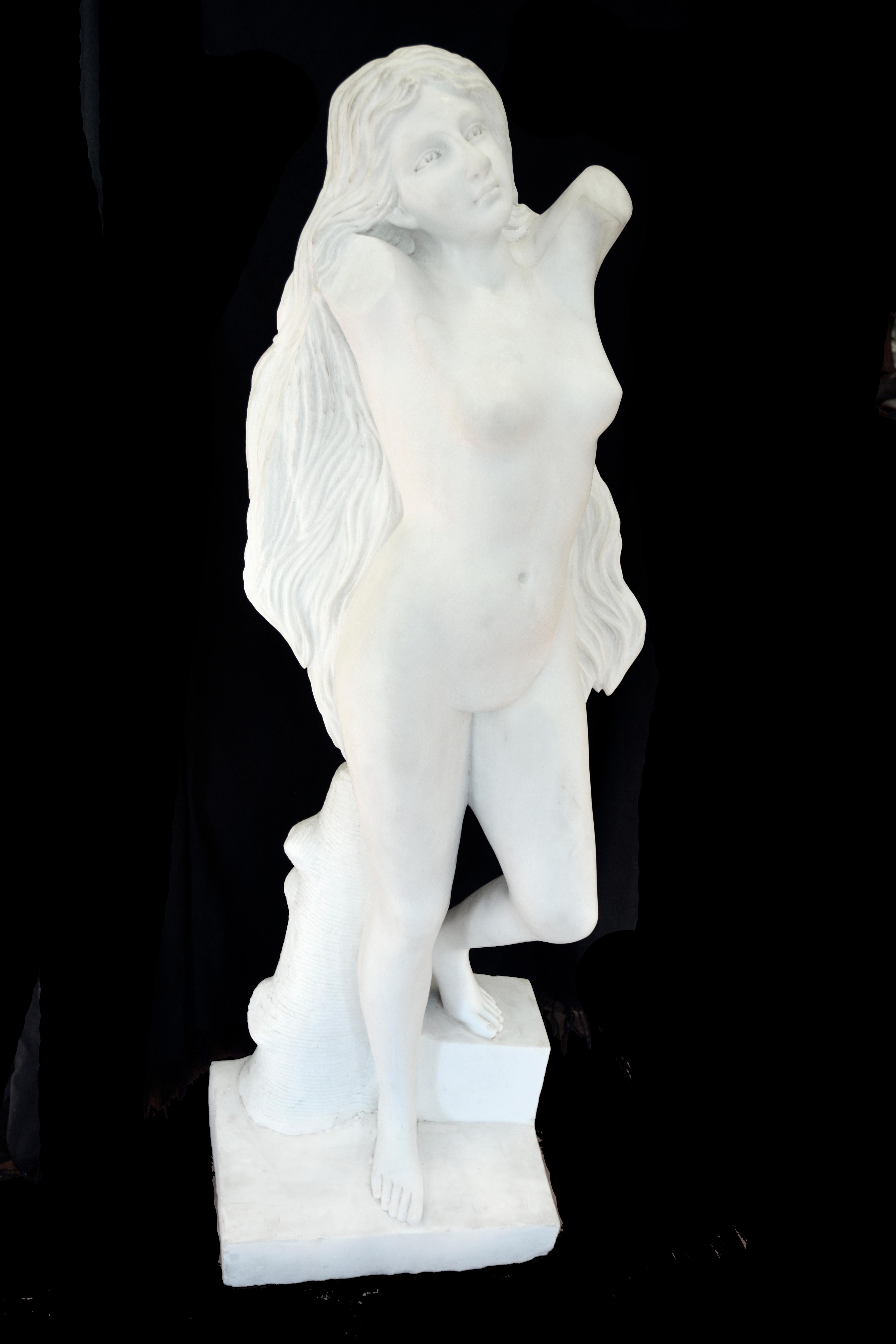 Monumental Carrara Statue of Venus by M. Passini. Professor Passini was an artist in the 19th century Italy. Lovely white marble statue of the Roman Goddess Venus 
Venus is named after the Roman goddess of love and peace. Size, 59