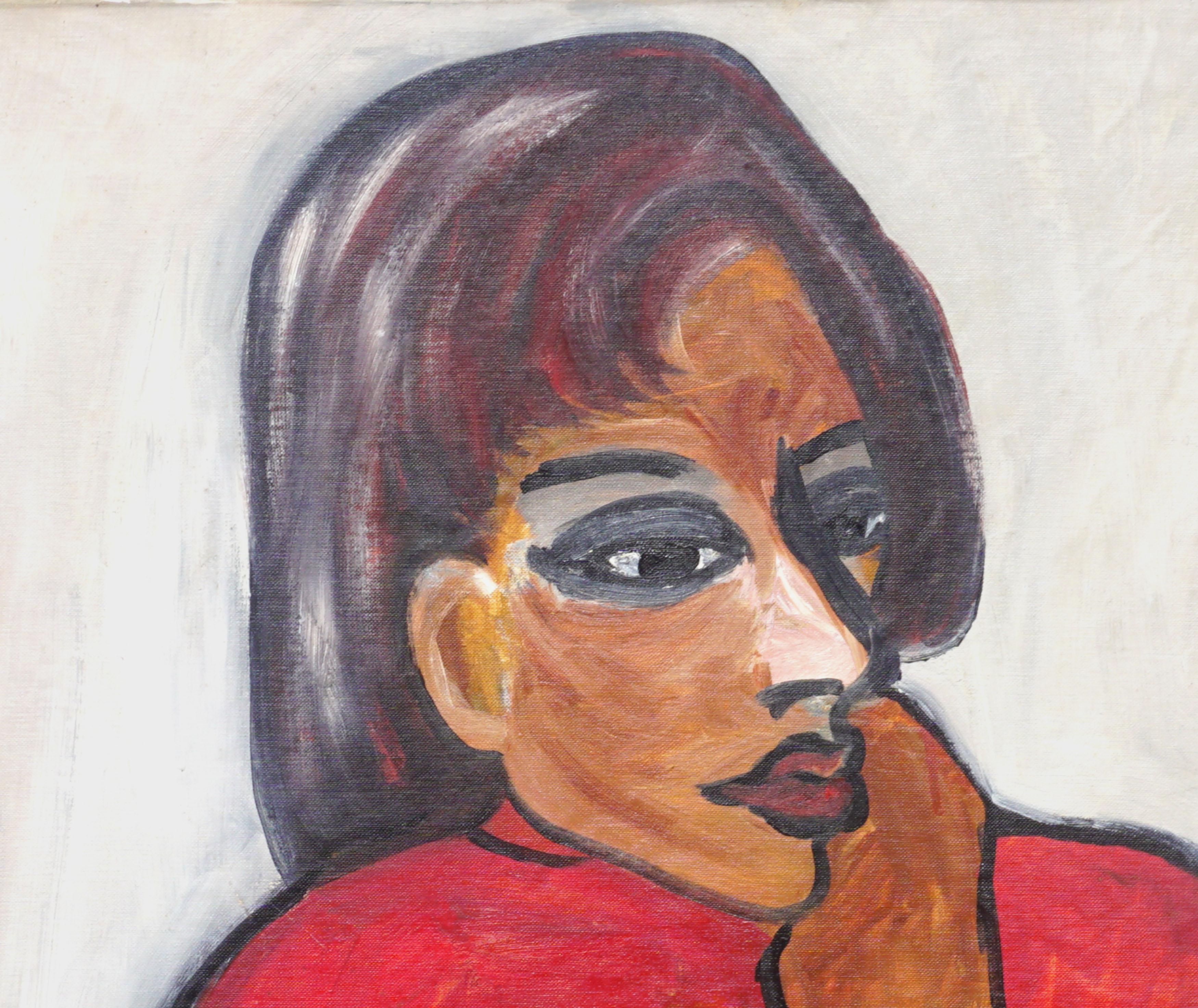 Mid Century Woman With Glass - Painting by Audrey E. Gabrielson