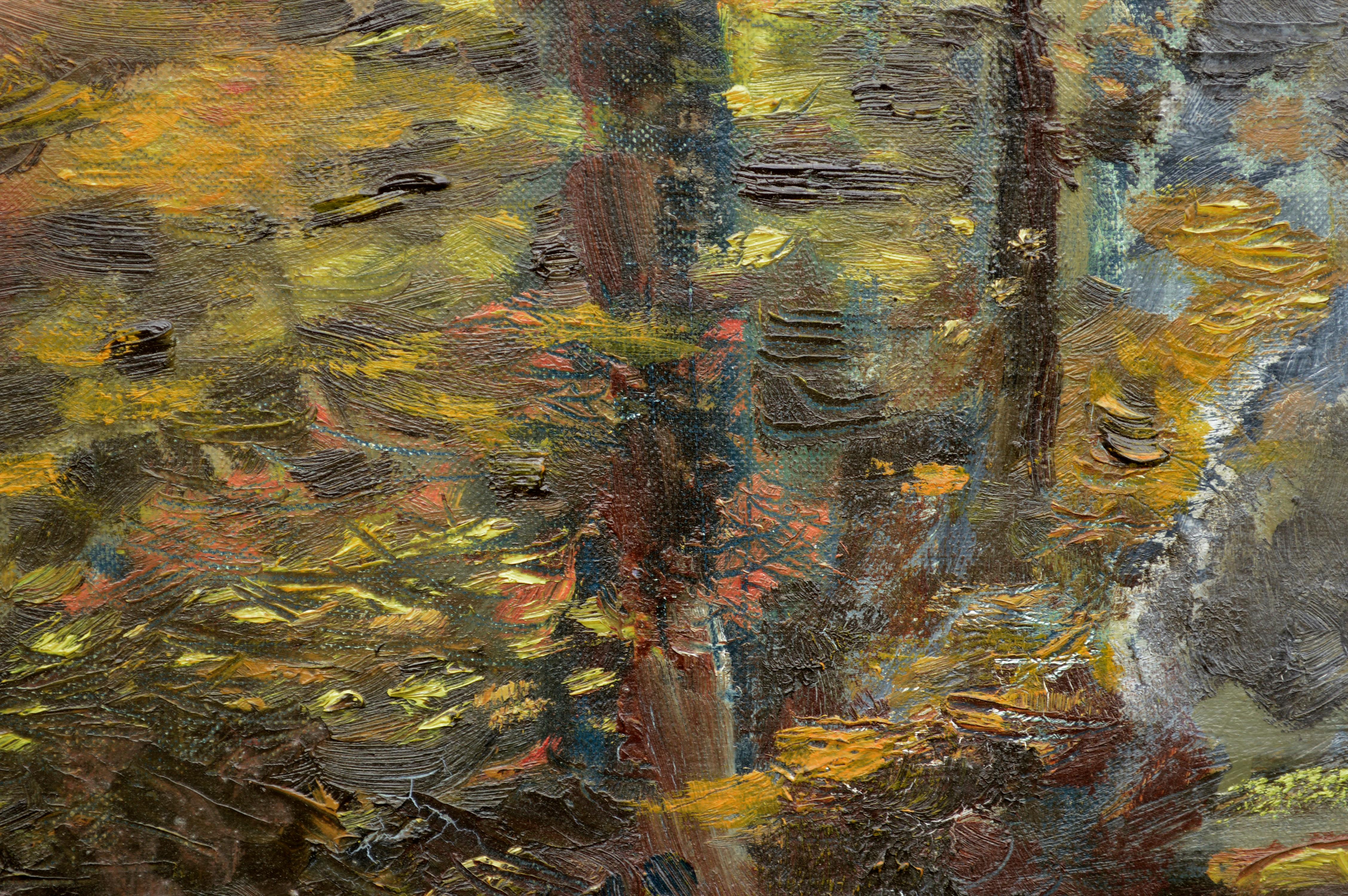 Autumn Mist Over the Pond - American Impressionist Painting by David Galas