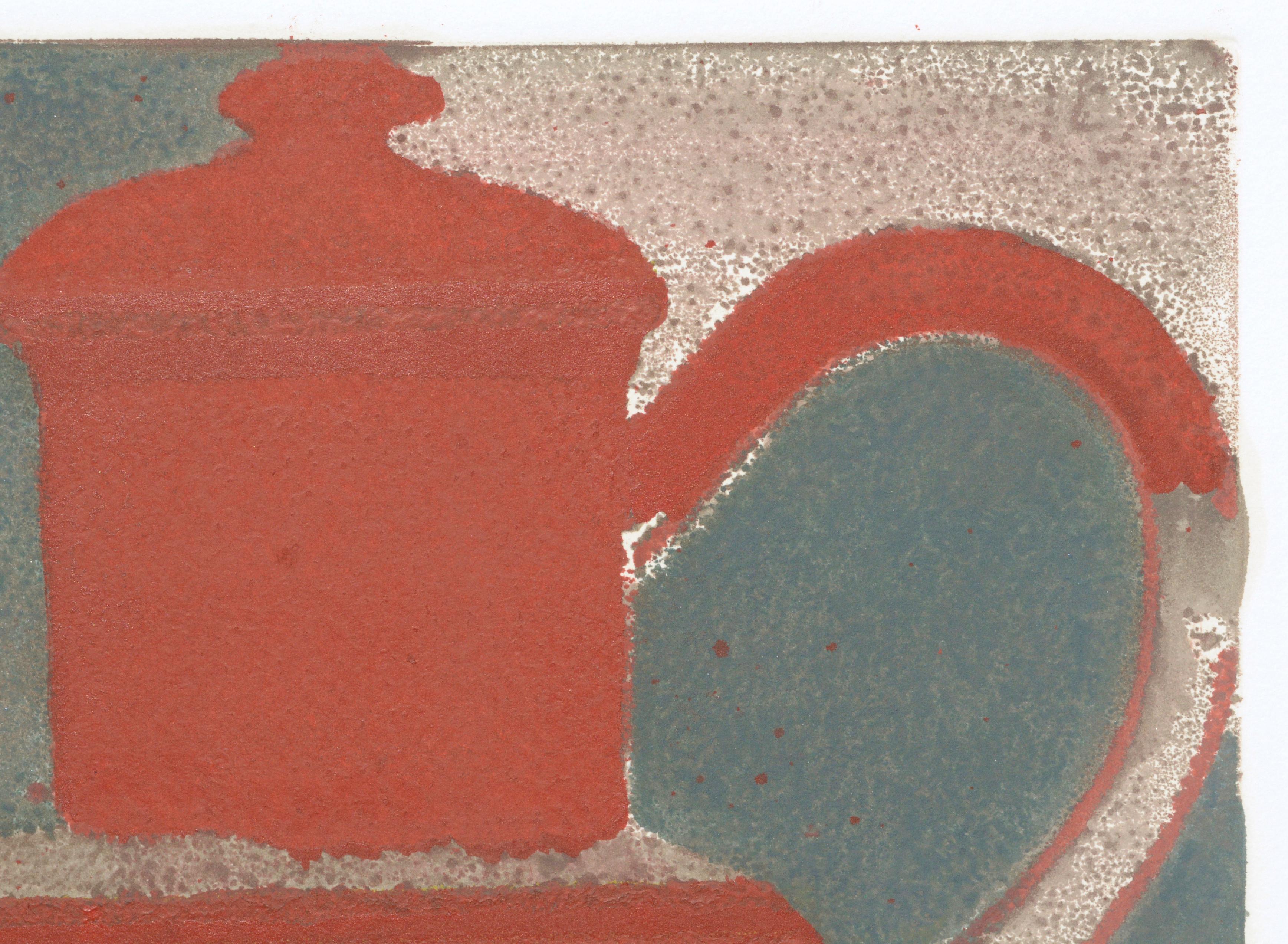 Two Red Teapots Still Life Modern by Don Weygandt - Contemporary Painting by Donald Weygandt