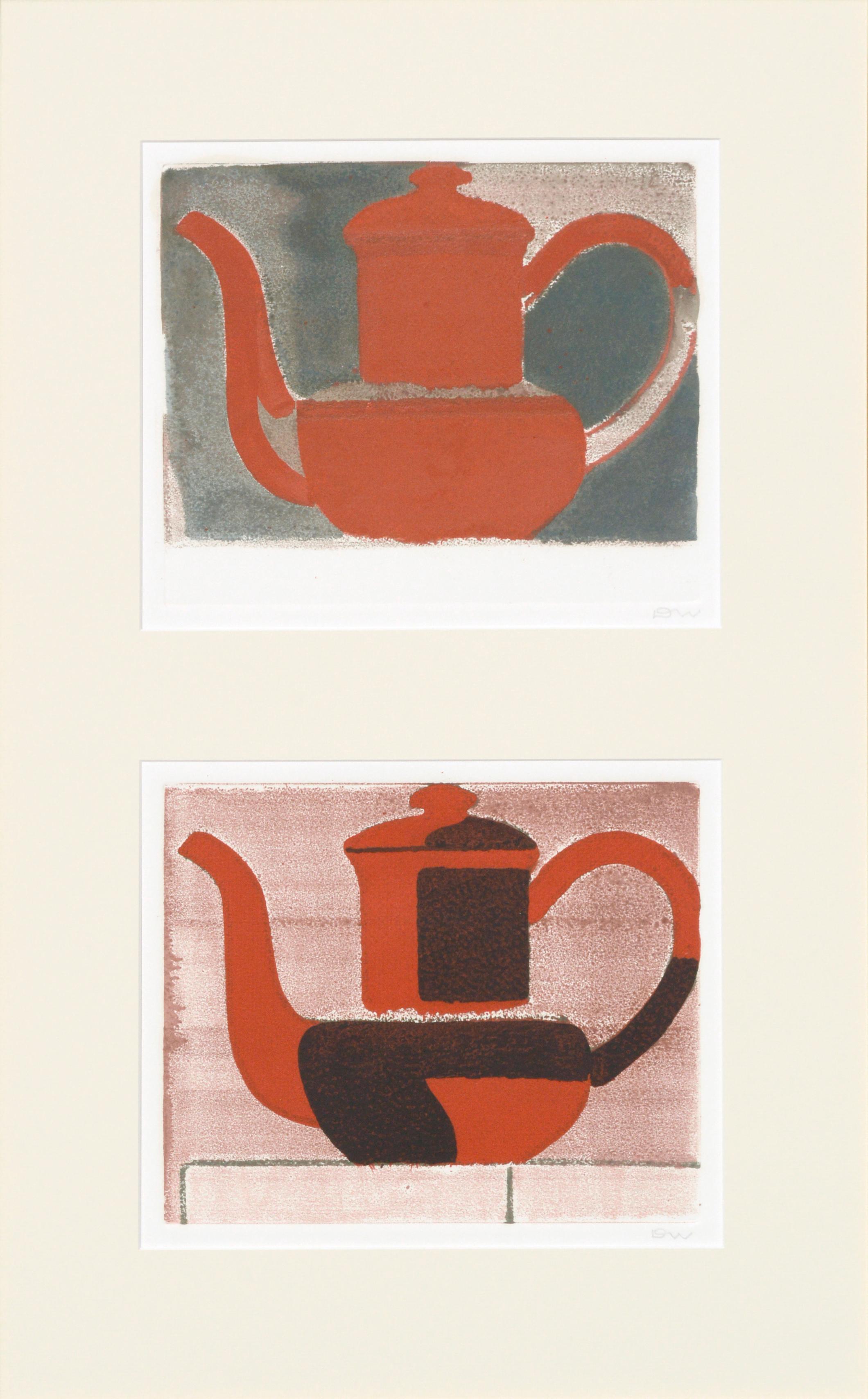 Two Red Teapots Still Life Modern by Don Weygandt - Painting by Donald Weygandt