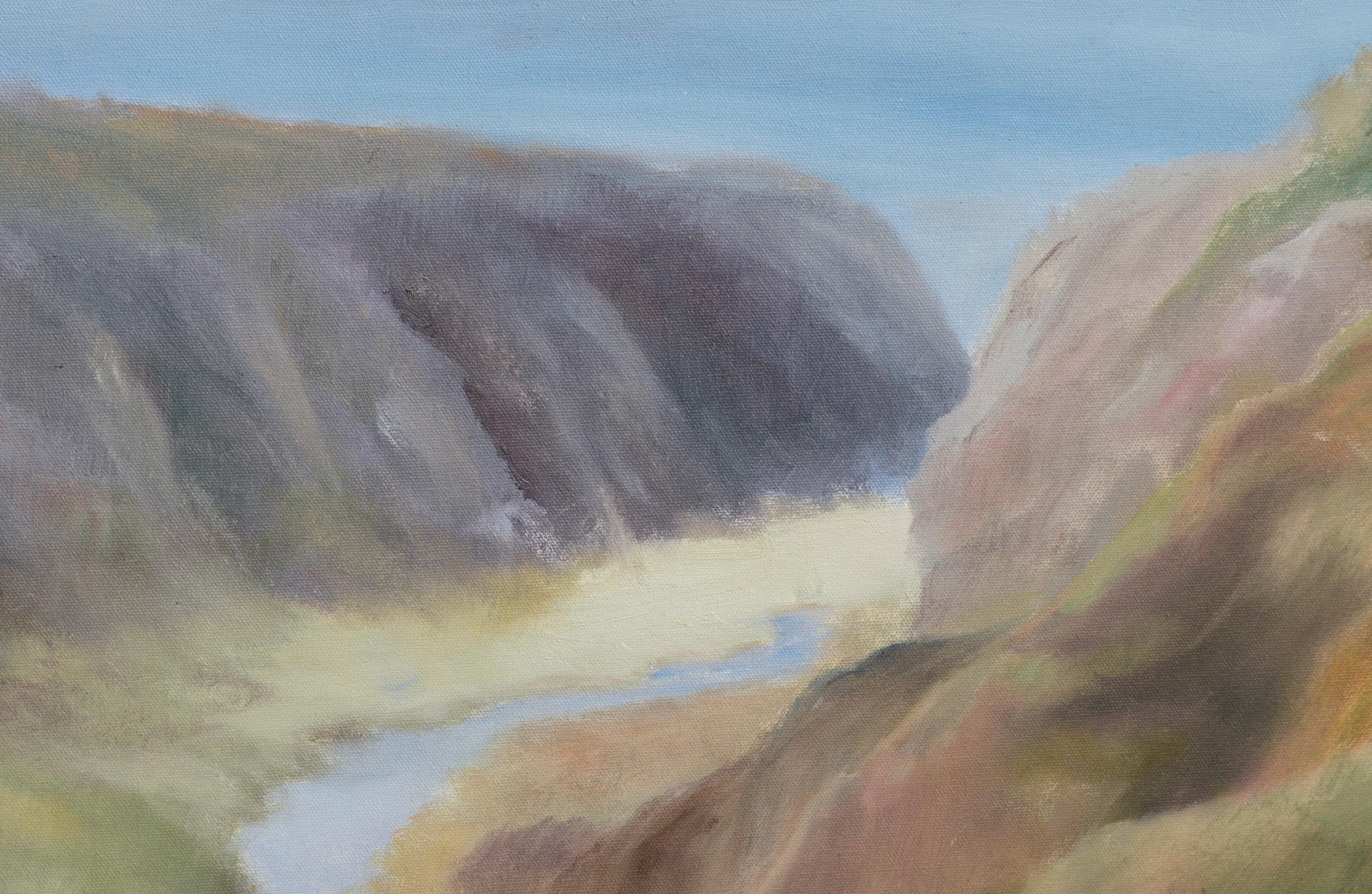 Der Fluss Outlet in Big Sur, Kalifornien Coastal Bluffs Landschaft  (Amerikanischer Impressionismus), Painting, von Kenneth Lucas