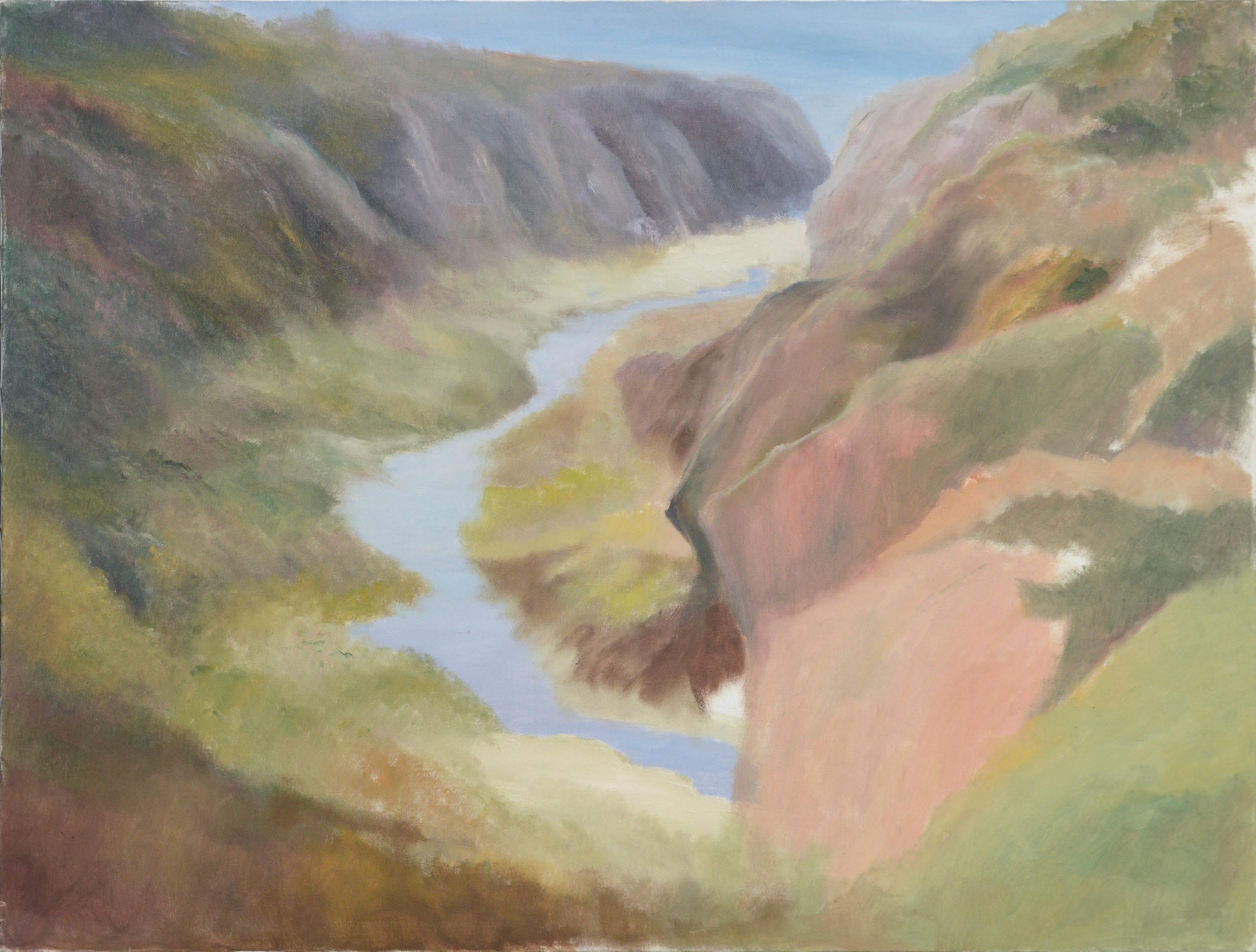 Landscape Painting de Kenneth Lucas - Desembocadura del río en Big Sur, California Paisaje de acantilados costeros