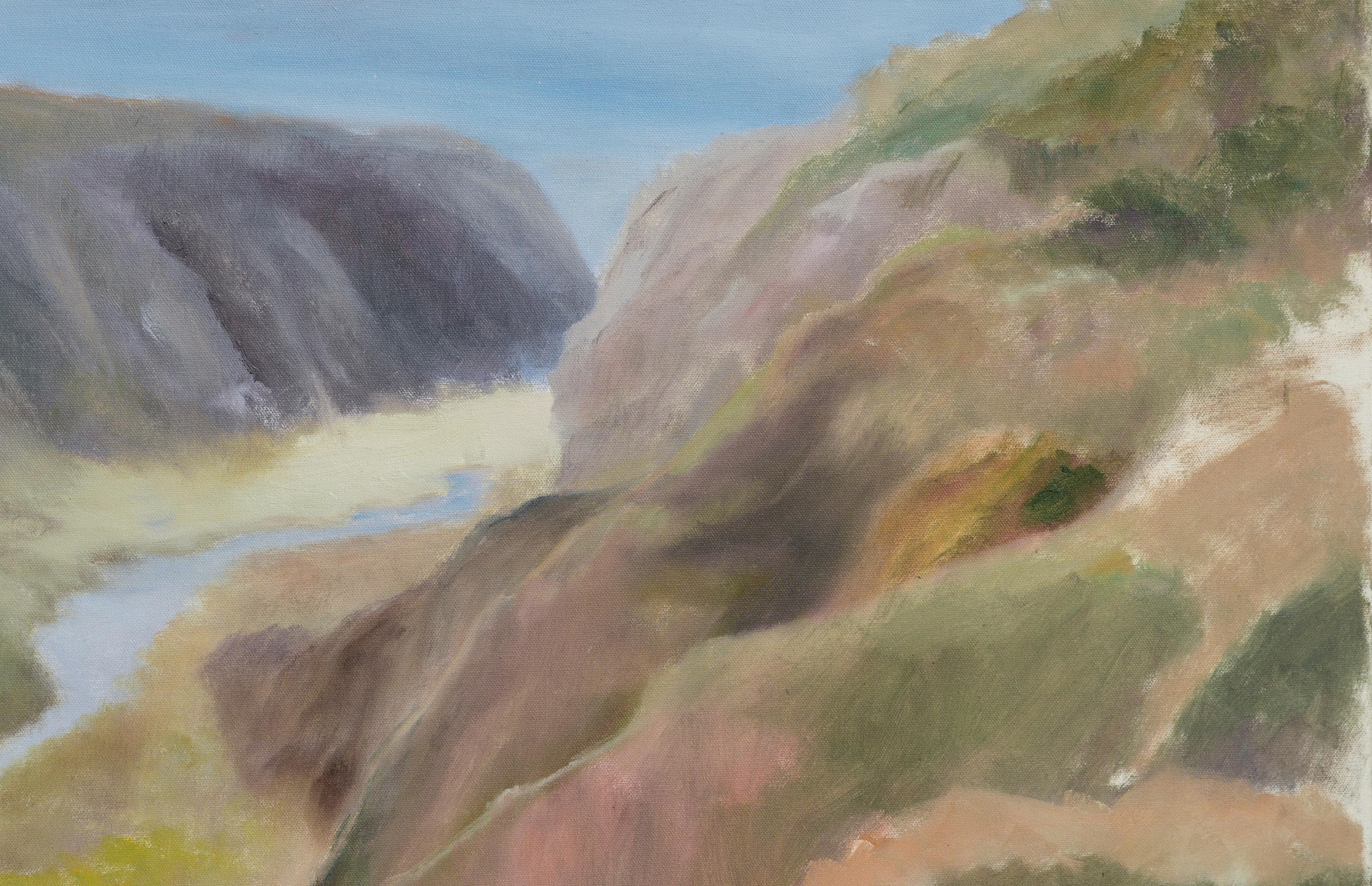 Der Fluss Outlet in Big Sur, Kalifornien Coastal Bluffs Landschaft  (Braun), Landscape Painting, von Kenneth Lucas