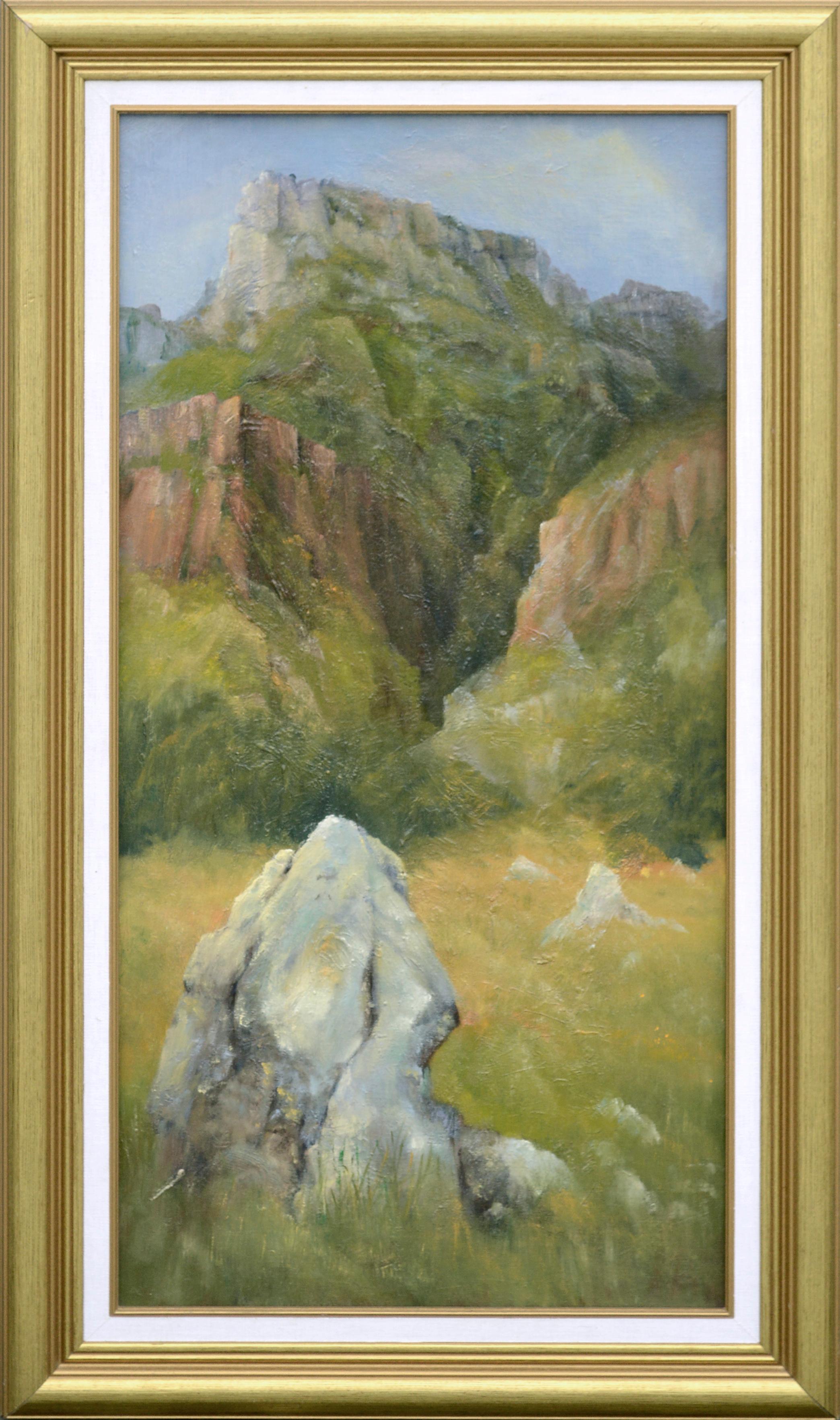 Kenneth Lucas Landscape Painting - Rocky Outcropping Near the Mesa, California Vertical Landscape 