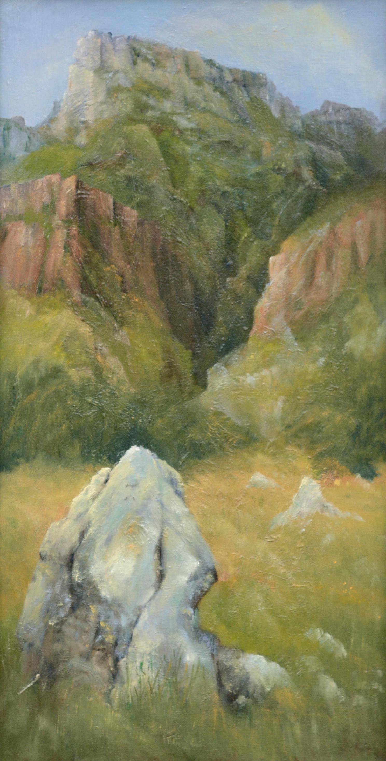 Rocky Outcropping Near the Mesa, California Vertical Landscape  - Painting by Kenneth Lucas