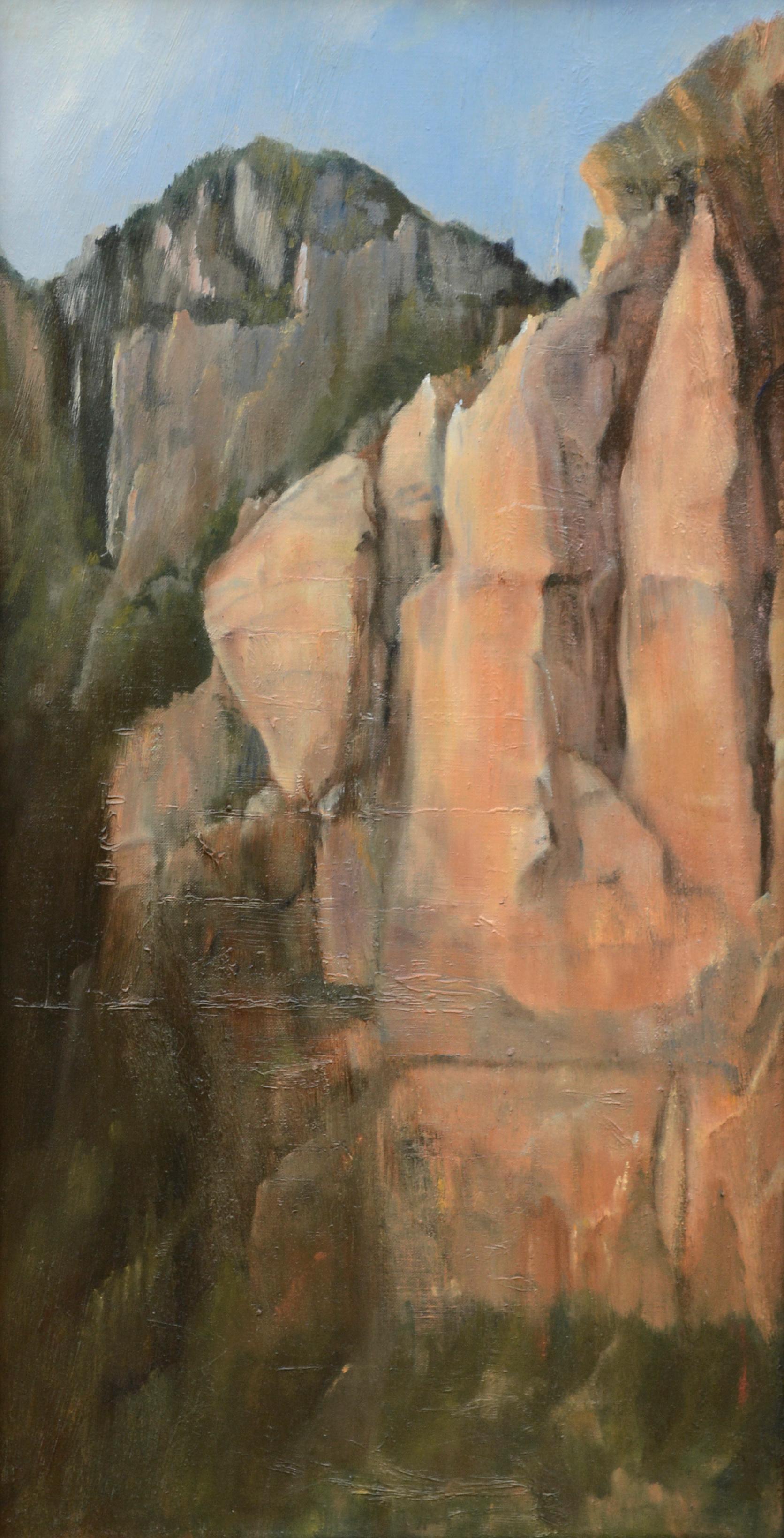 Red Cliffs, Southwestern Desert Mountain Vertical Landscape  - Painting by Kenneth Lucas