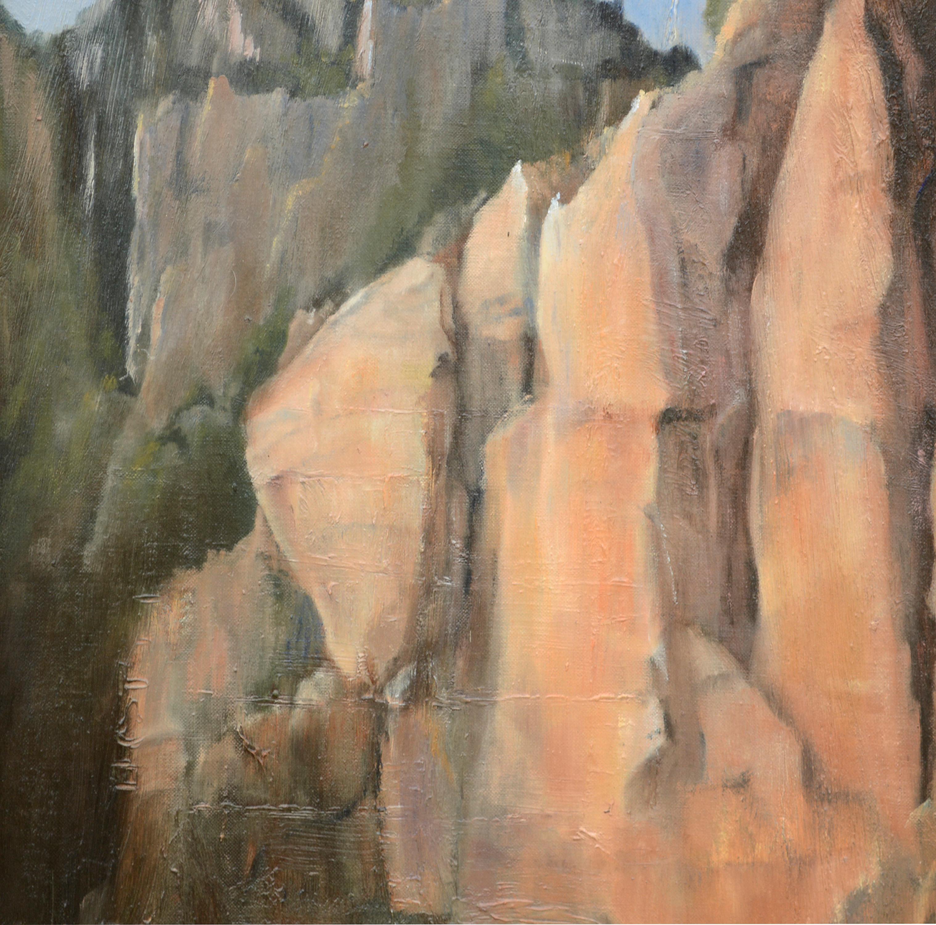 Red Cliffs, Southwestern Desert Mountain Vertical Landscape  - American Impressionist Painting by Kenneth Lucas