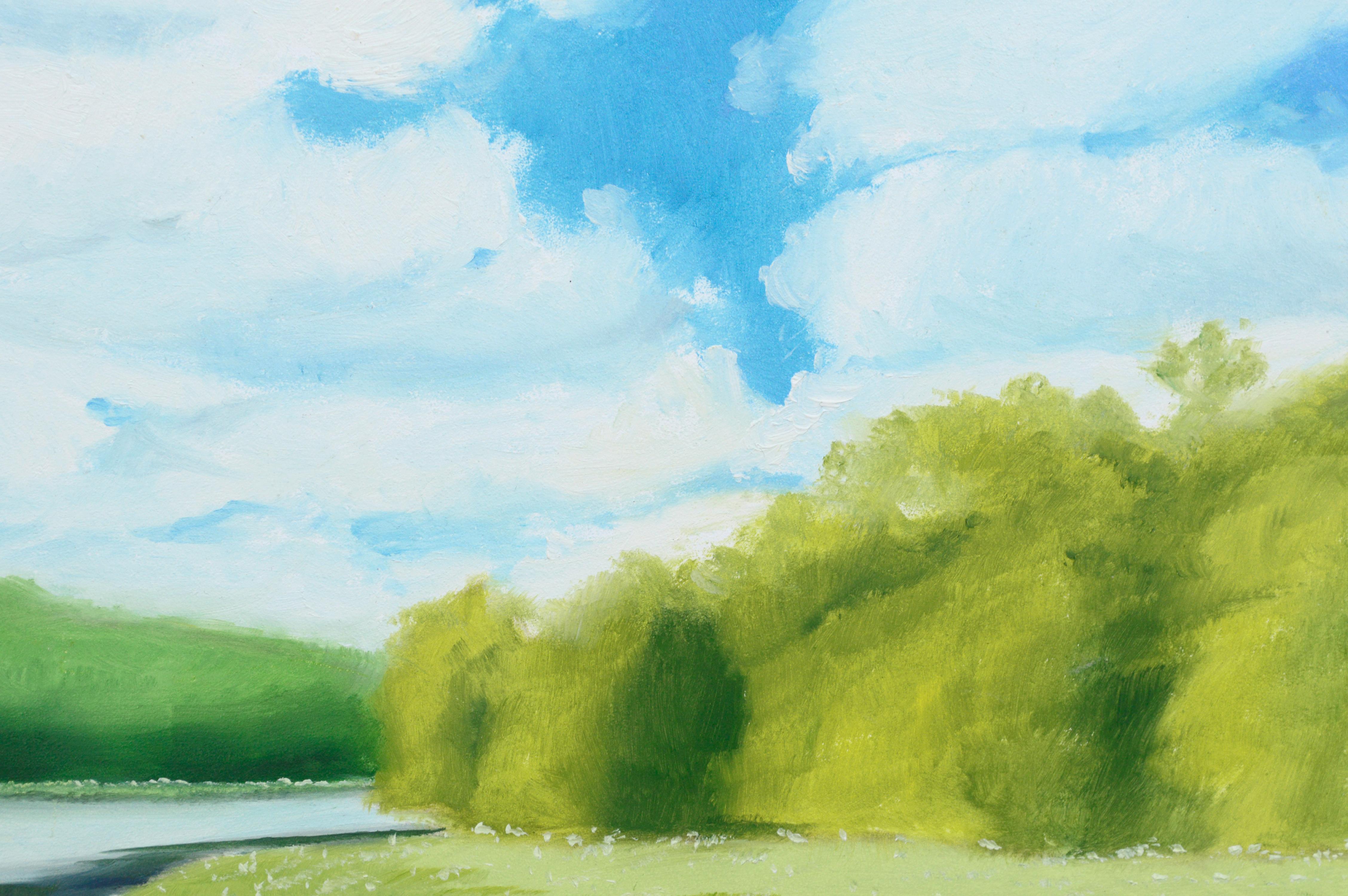 Étang de nénuphar au bord de la forêt - Paysage - Impressionnisme américain Painting par Susan Reinier