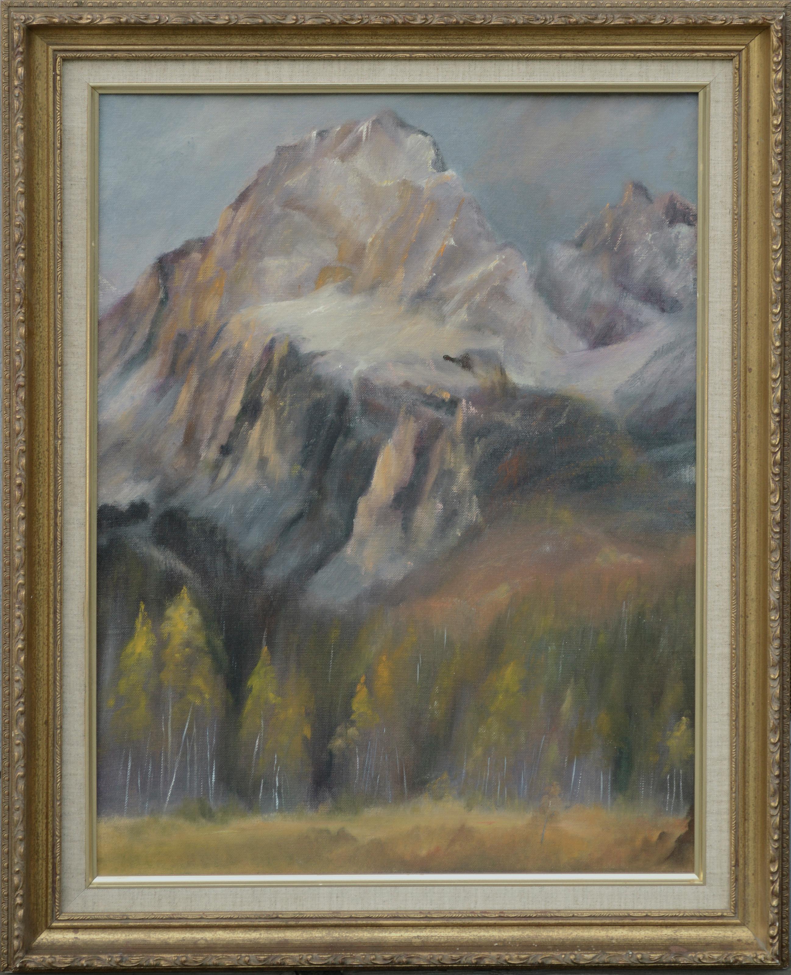 Landscape Painting Kenneth Lucas - Paysage de montagnes enneignées, Sierra Mountain en Californie 