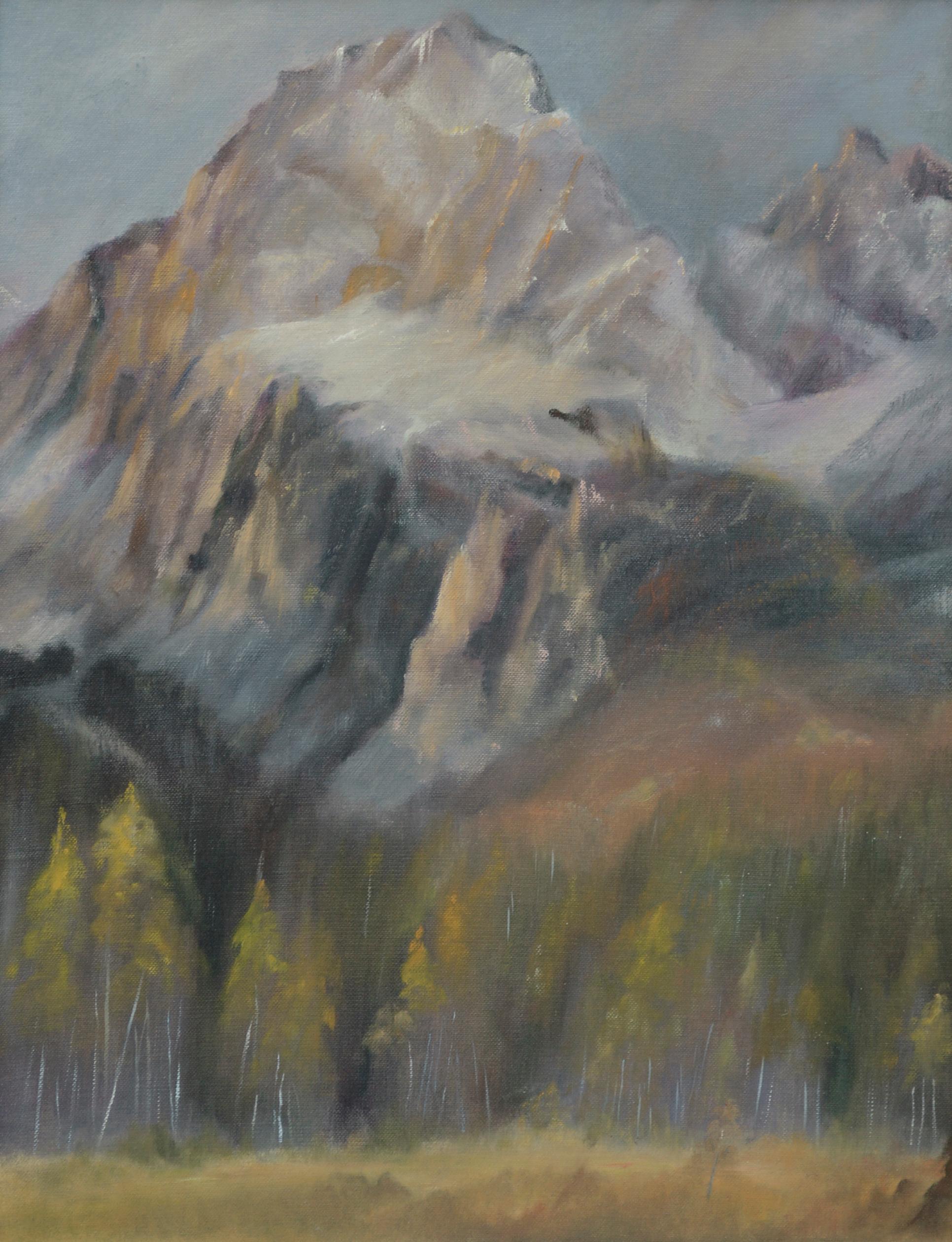 Paysage de montagnes enneignées, Sierra Mountain en Californie  - Painting de Kenneth Lucas