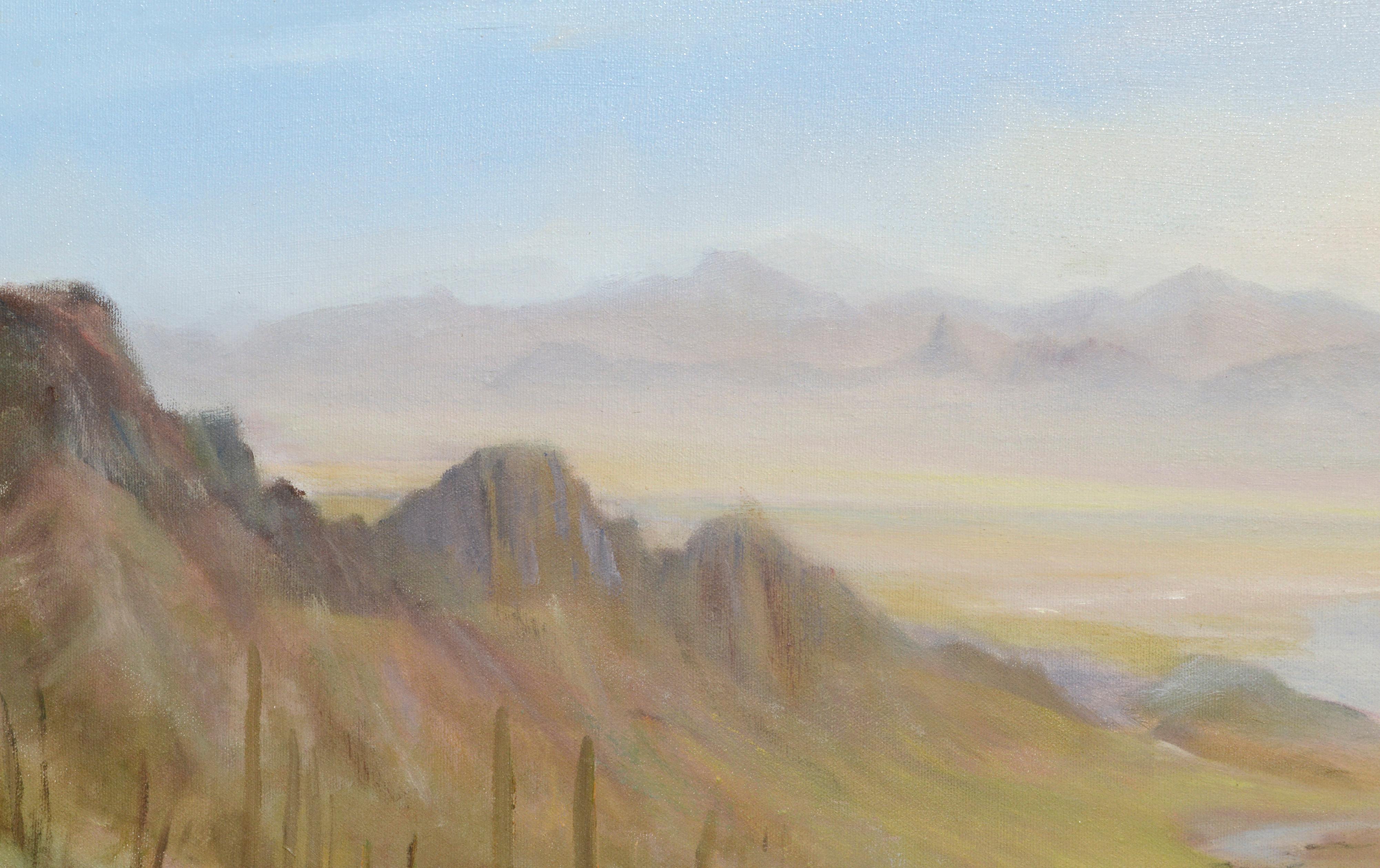 Arizona Valley Desert Landscape with Saguaro Cactus  - American Impressionist Painting by Kenneth Lucas